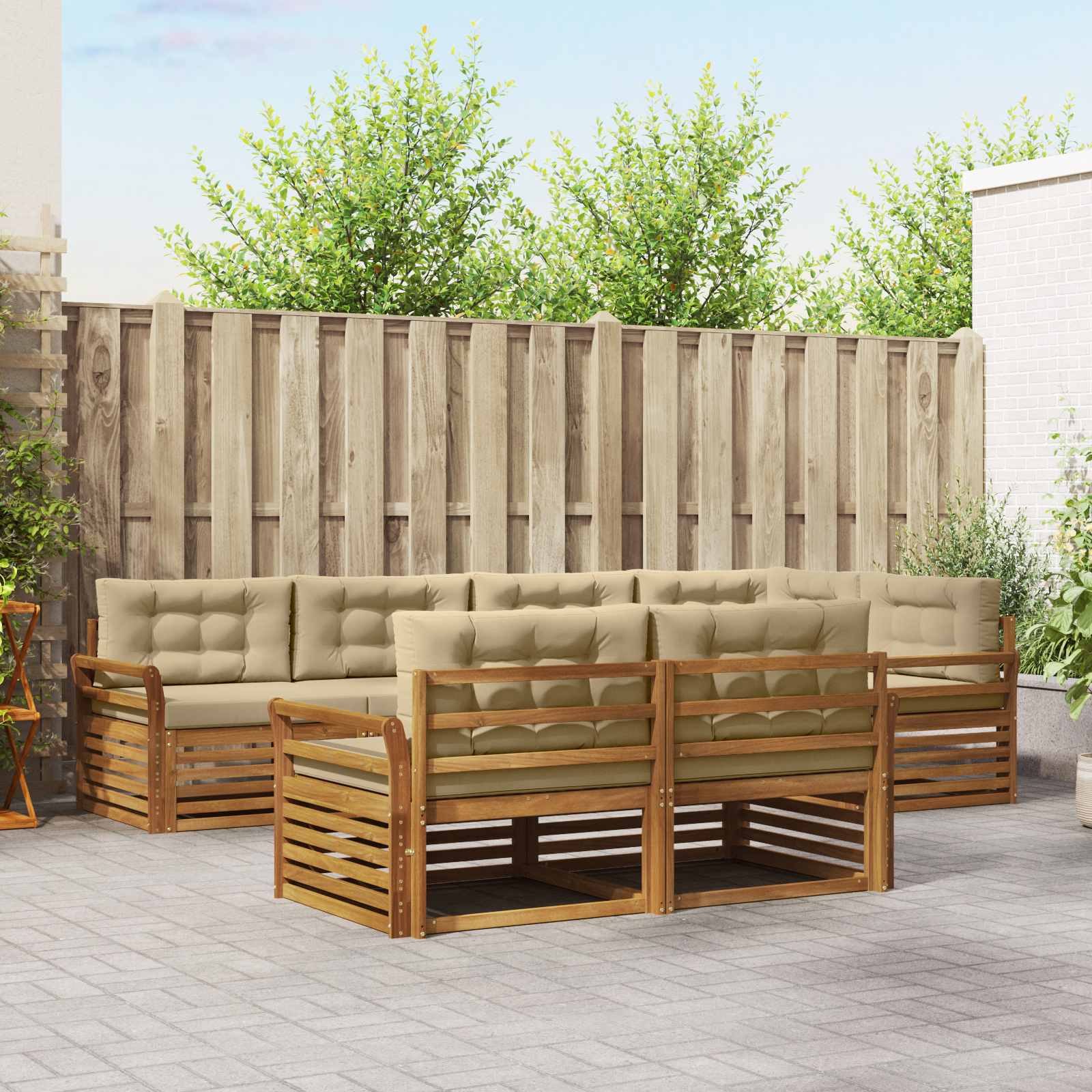 Outdoor-Sofagarnitur mit Kissen 7 pcs Natur und Beige