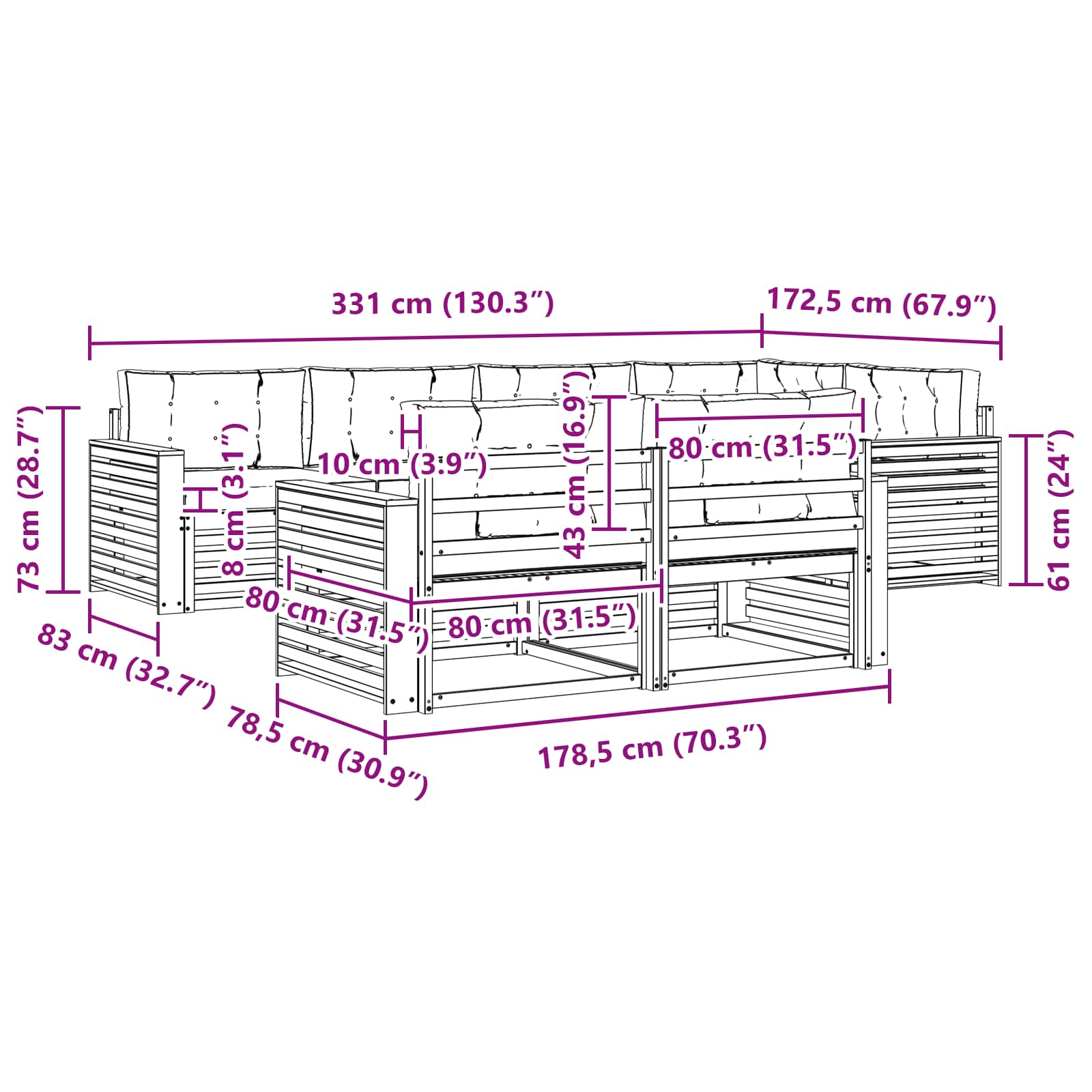 Outdoor-Sofagarnitur 7 stk. Natur und Anthrazit