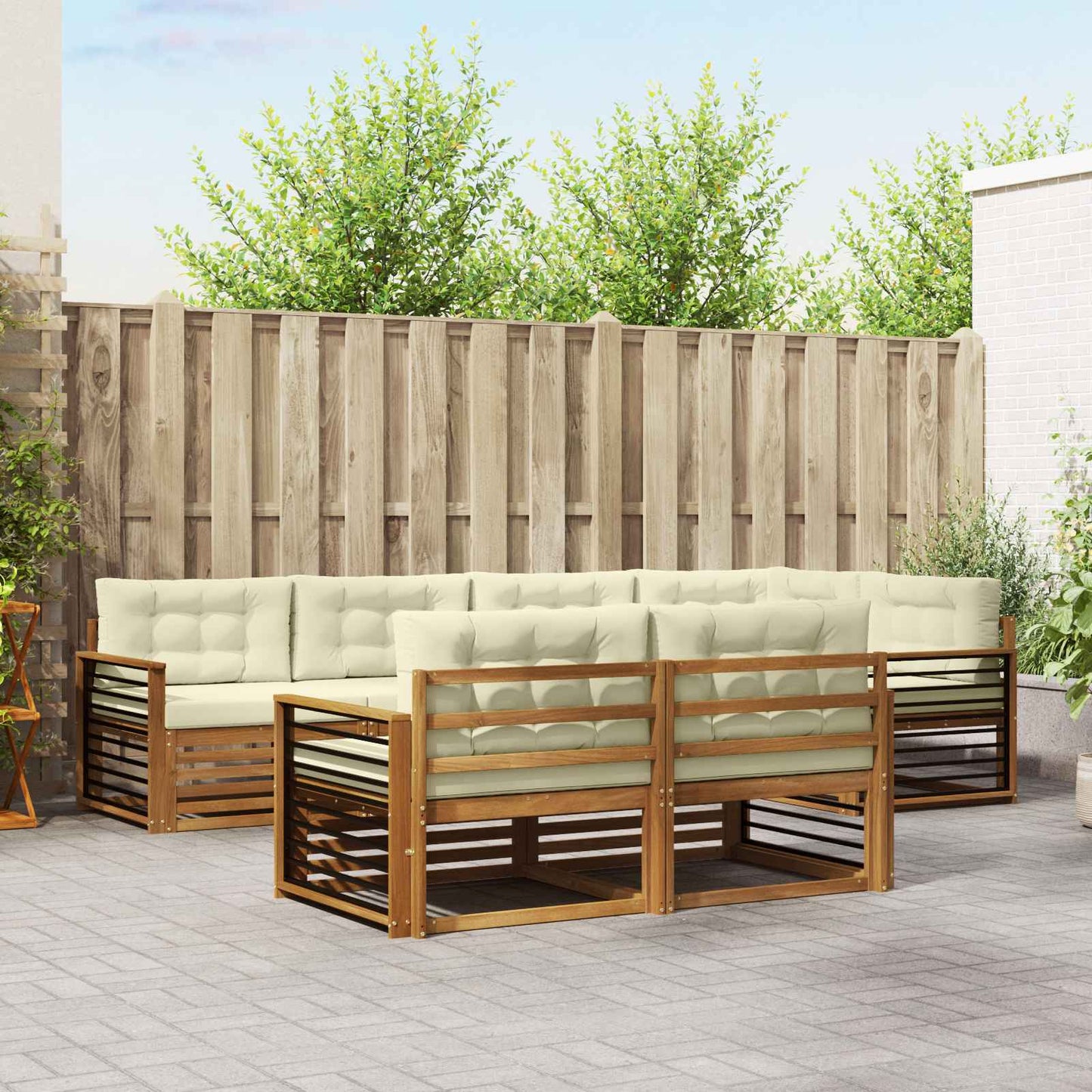 Outdoor-Sofagarnitur 7 stk. Natur und Creme