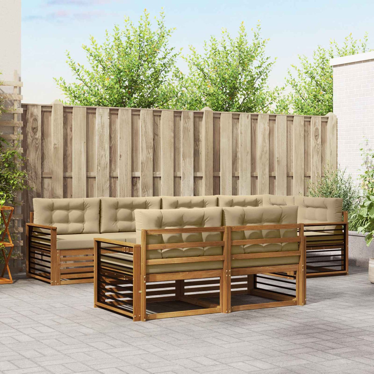 Outdoor-Sofagarnitur mit Kissen 7 pcs Natur und Beige