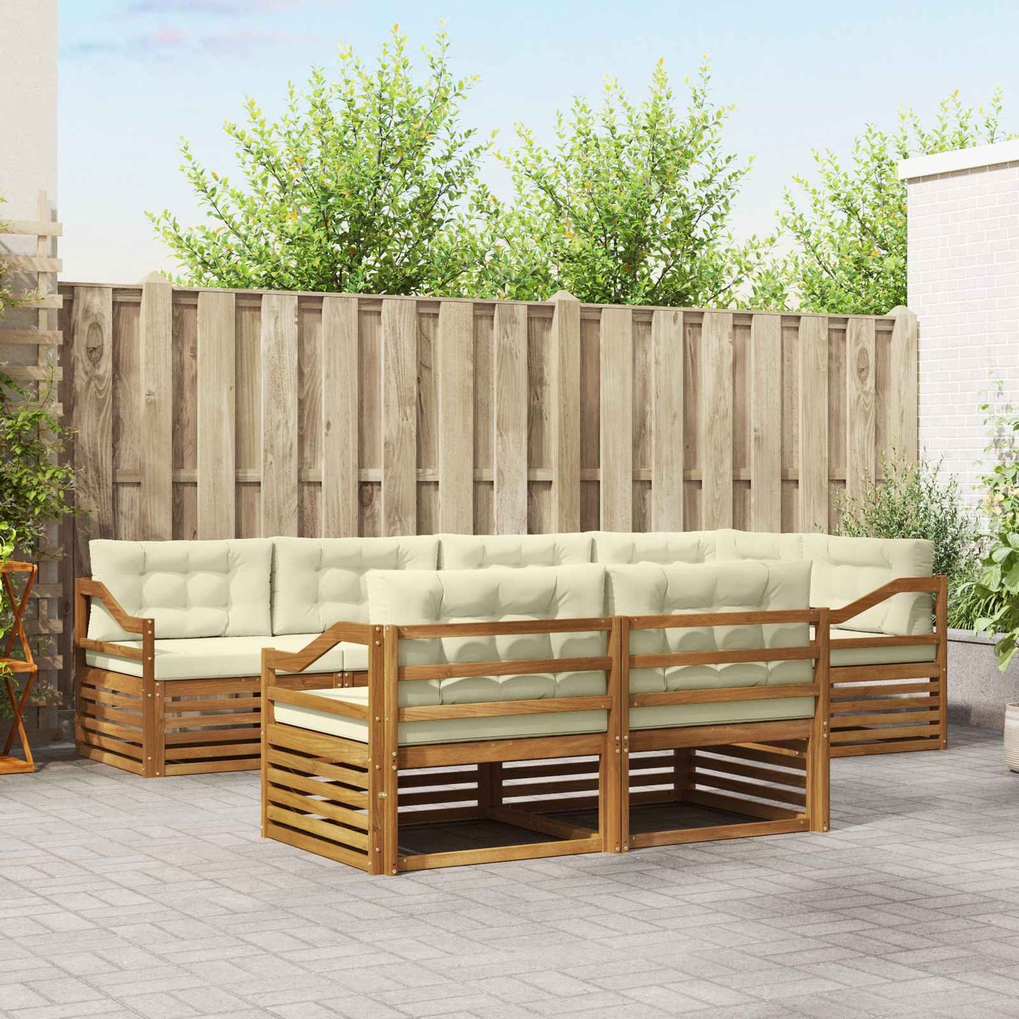 Outdoor-Sofagarnitur 7 stk. Natur und Creme