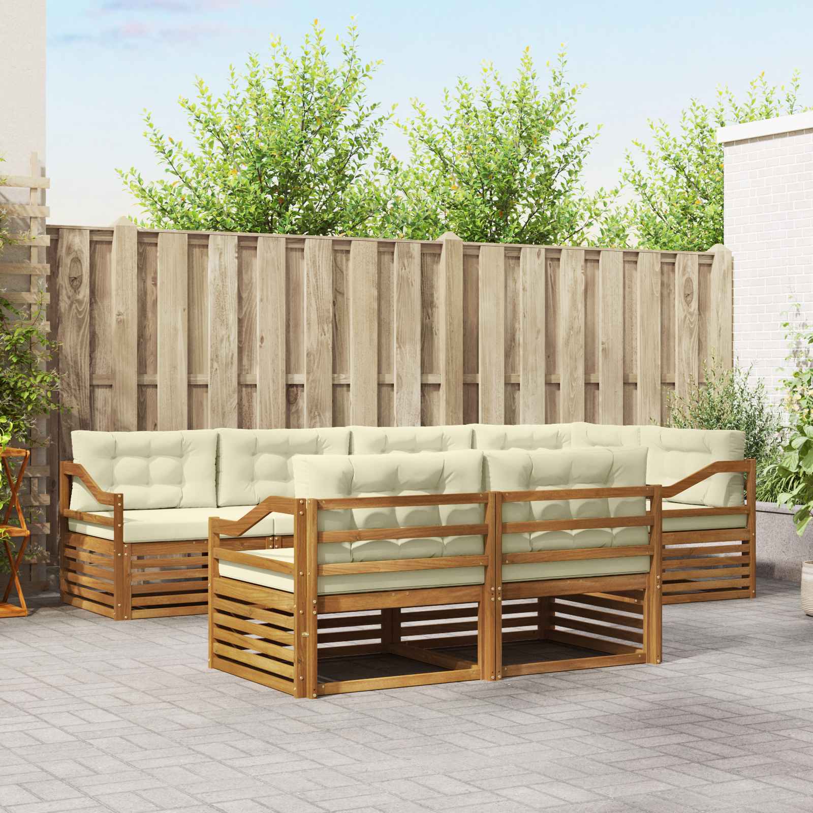Outdoor-Sofagarnitur 7 stk. Natur und Creme