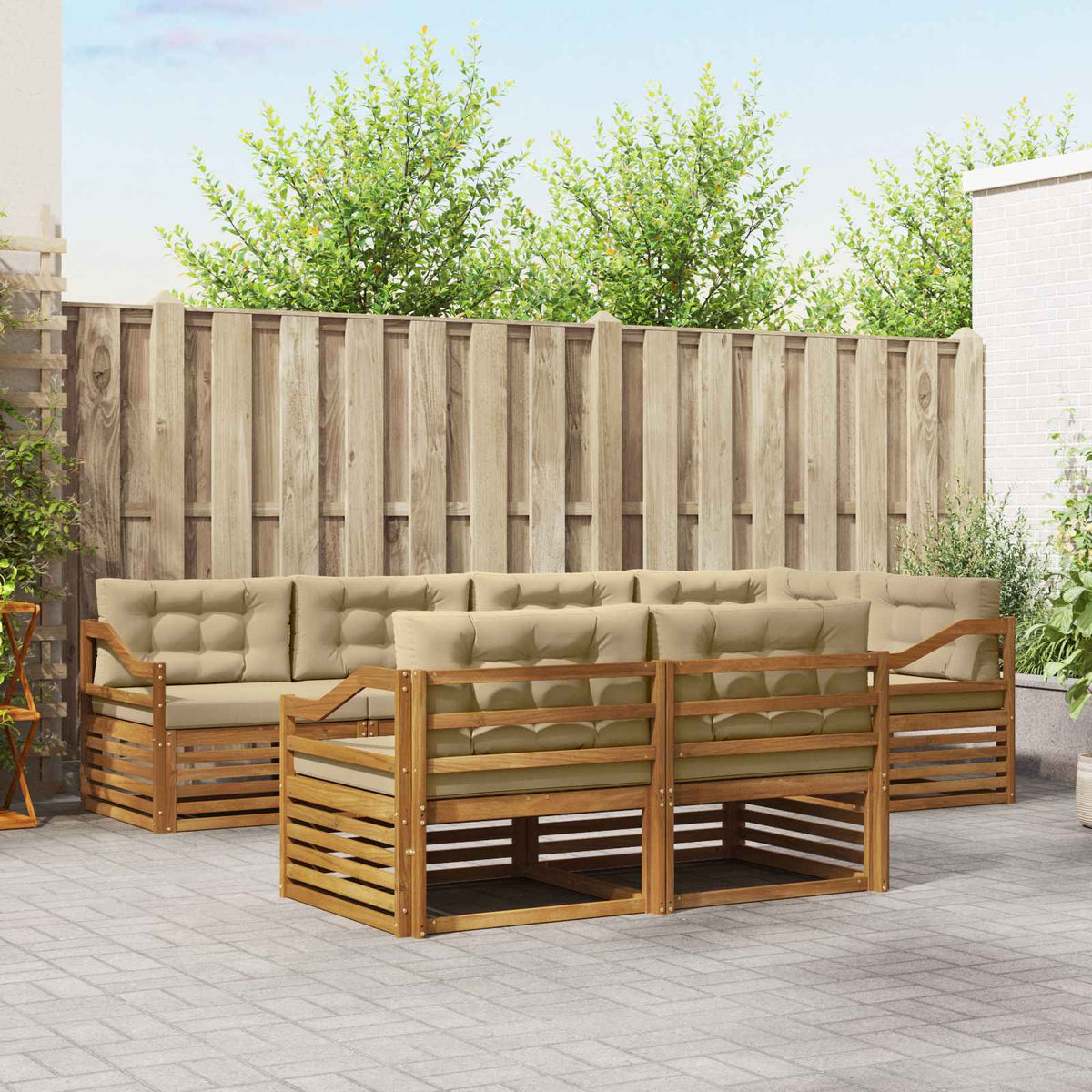 Outdoor-Sofagarnitur 7 stk. Natur und Beige