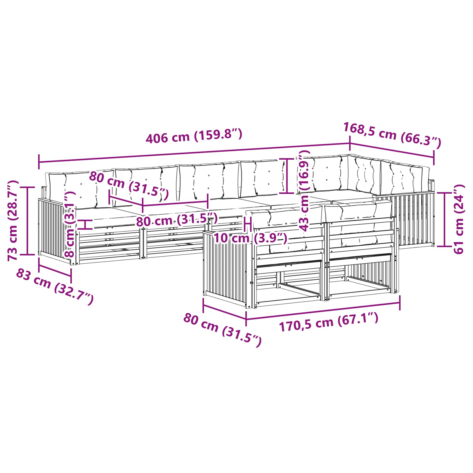 Outdoor-Sofagarnitur 8 stk. Natur und Creme