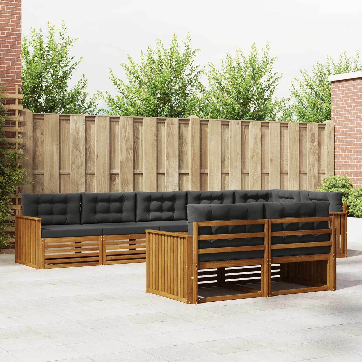 Outdoor-Sofagarnitur mit Kissen 8 pcs Natur und Anthrazit