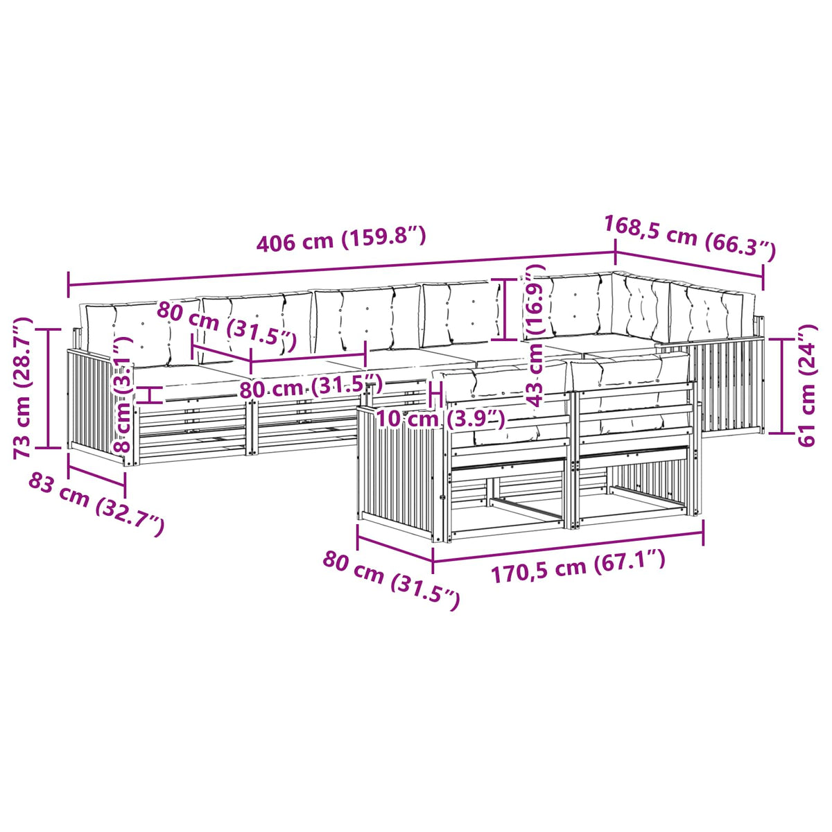 Outdoor-Sofagarnitur 8 stk. Natur und Anthrazit