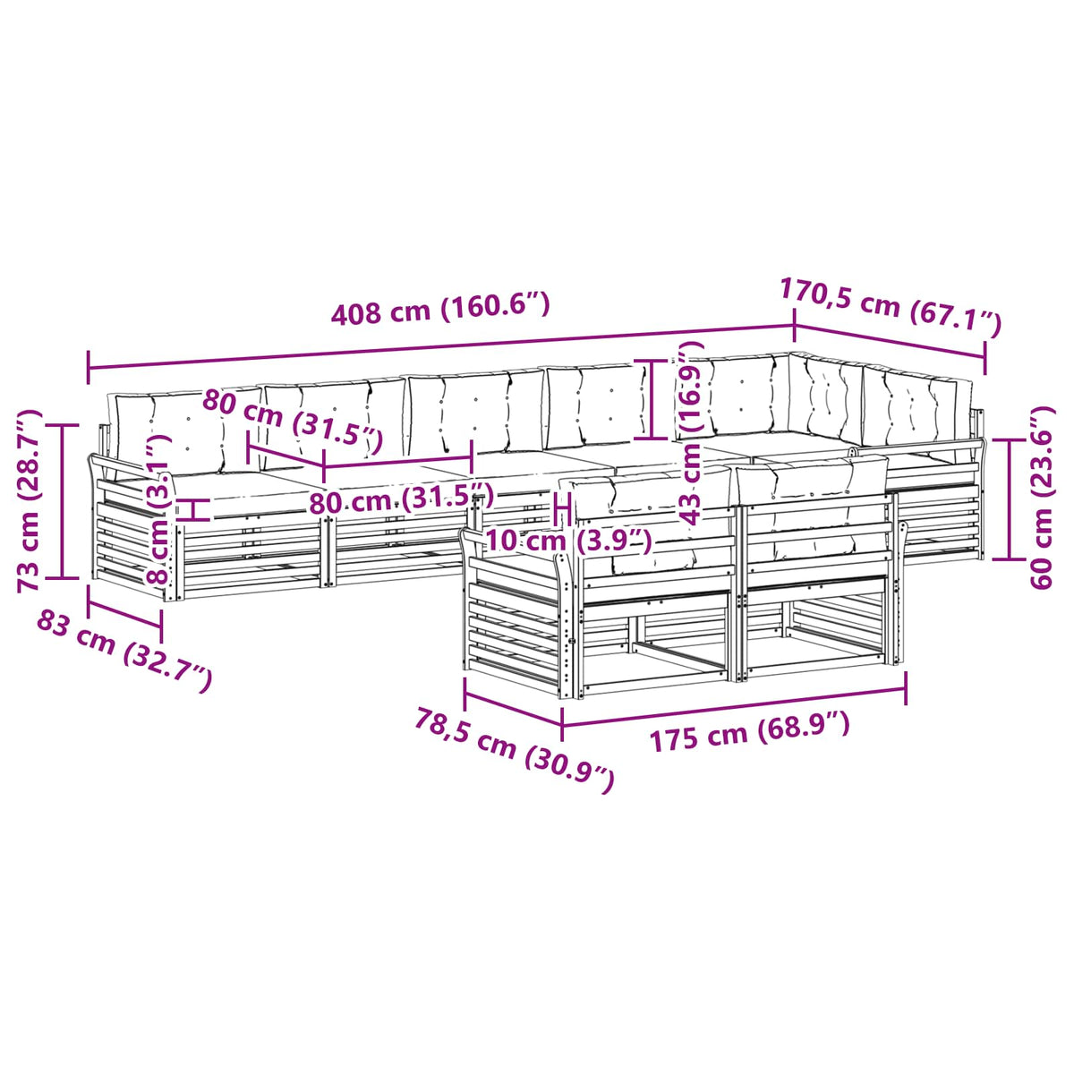 Outdoor-Sofagarnitur 8 stk. Natur und Creme