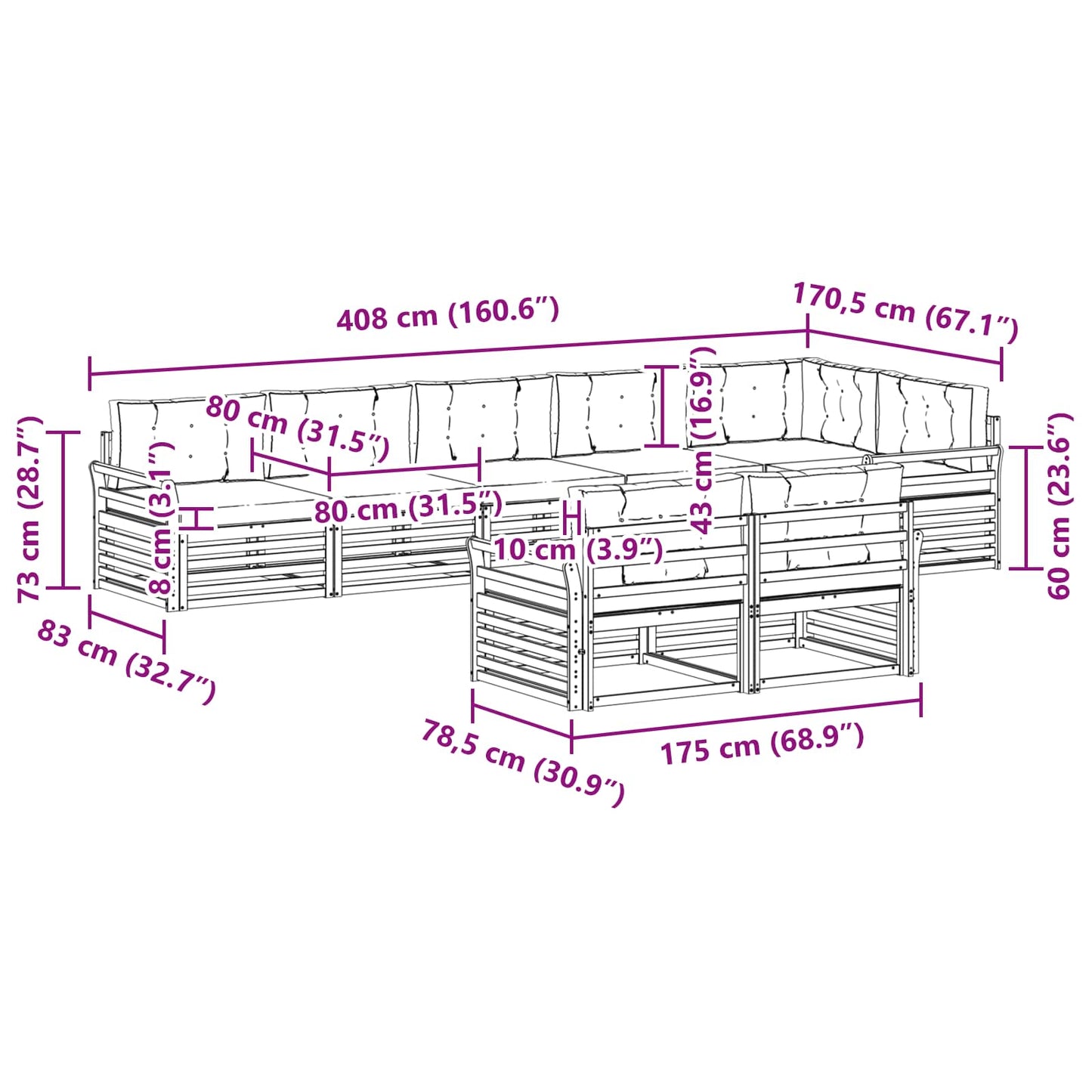 Outdoor-Sofagarnitur 8 stk. Natur und Beige