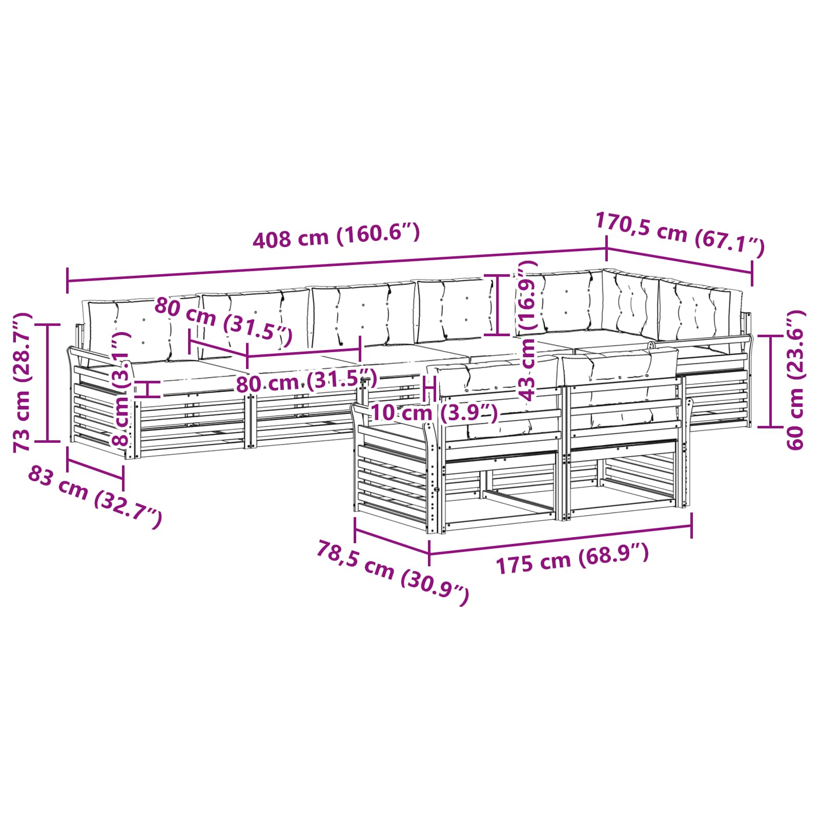 Outdoor-Sofagarnitur 8 stk. Natur und Beige