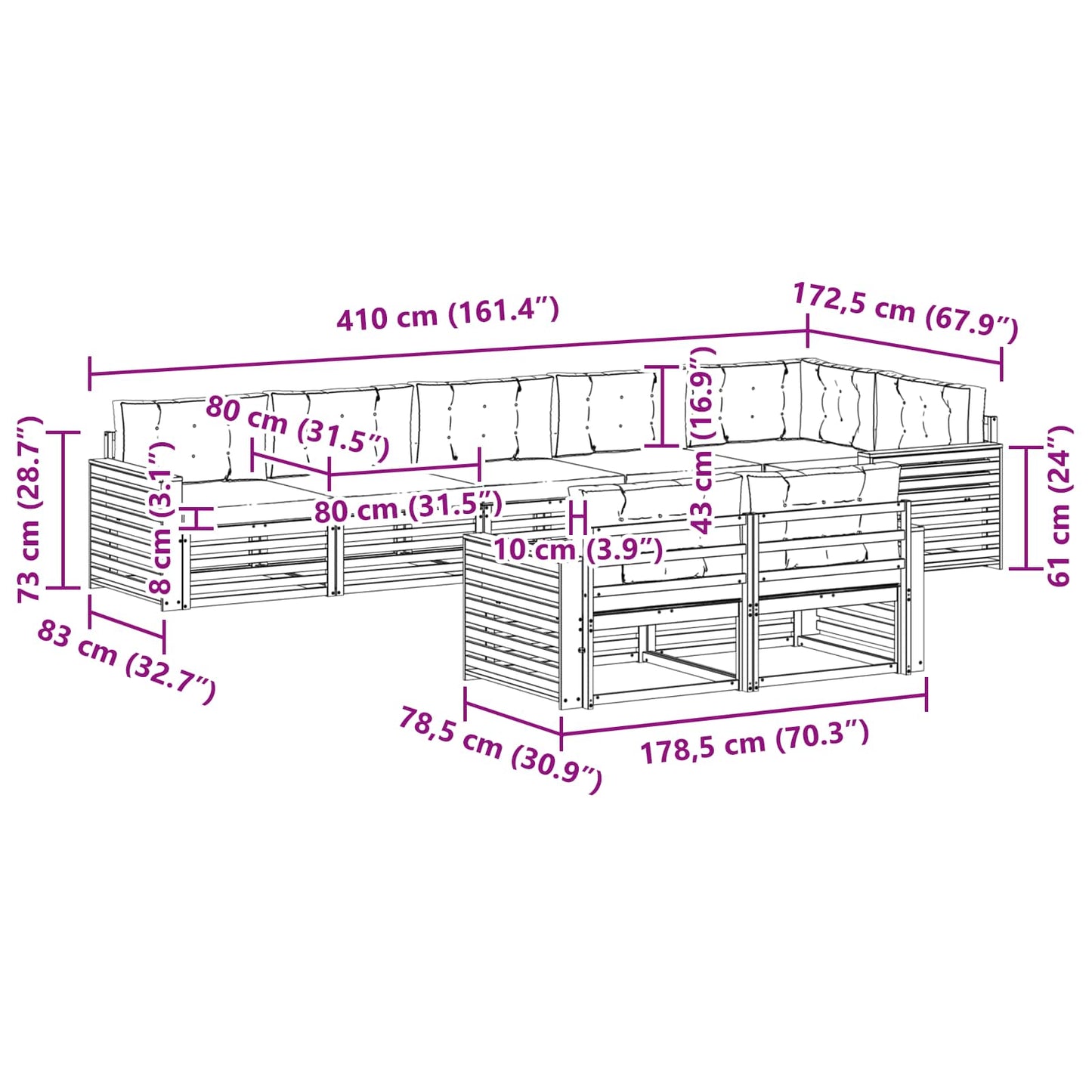 Outdoor-Sofagarnitur 8 stk. Natur und Creme