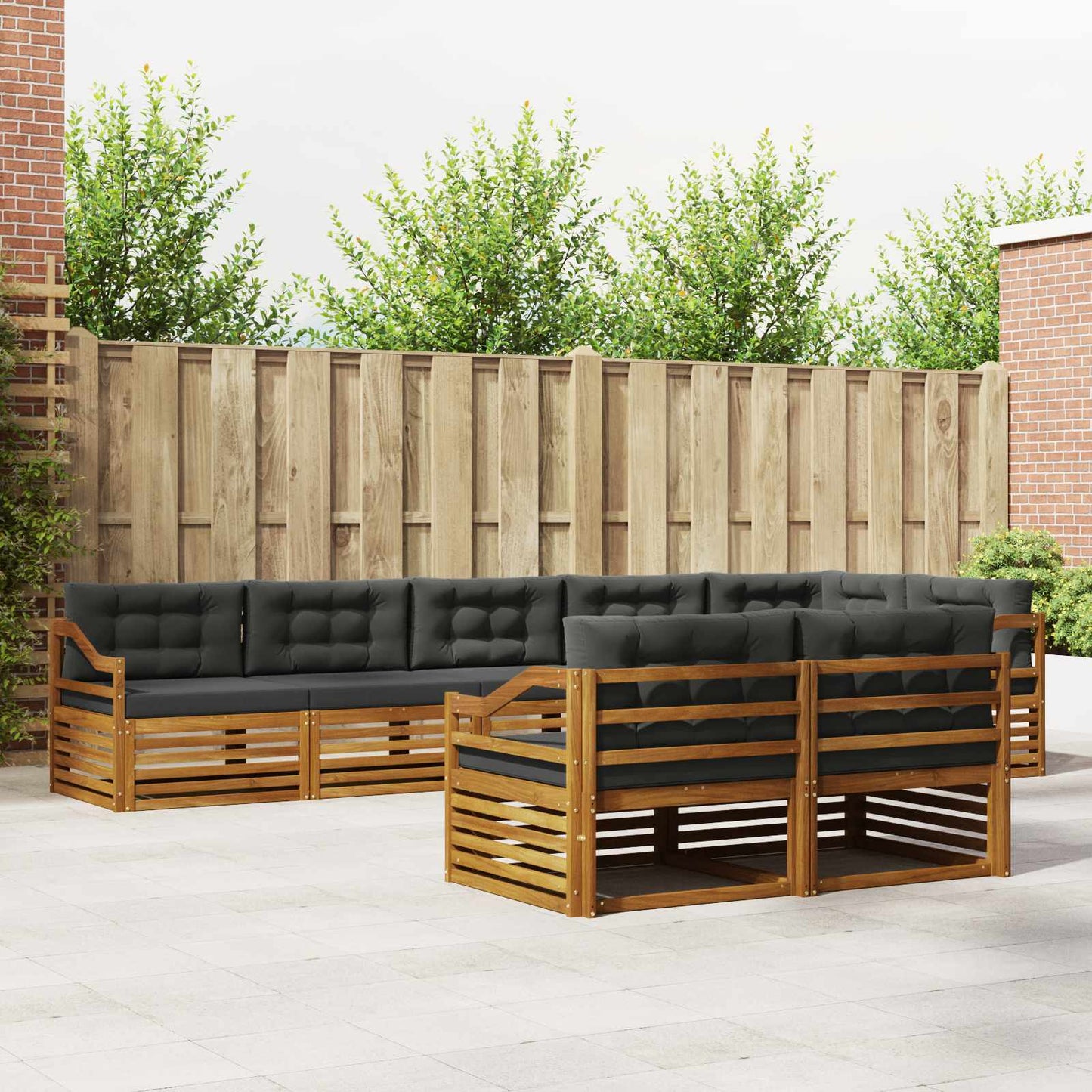 Outdoor-Sofagarnitur mit Kissen 8 pcs Natur und Anthrazit