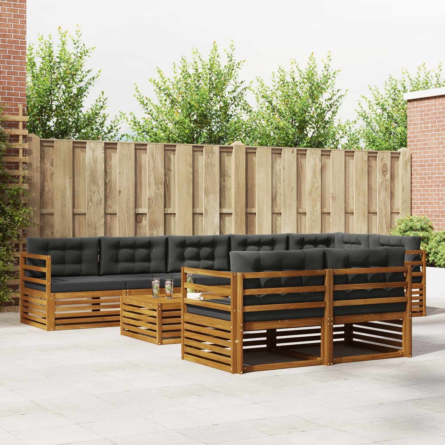 Outdoor-Sofagarnitur 9 stk. Natur und Anthrazit