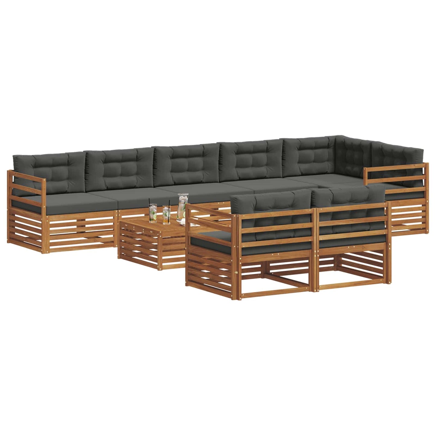 Outdoor-Sofagarnitur 9 stk. Natur und Anthrazit