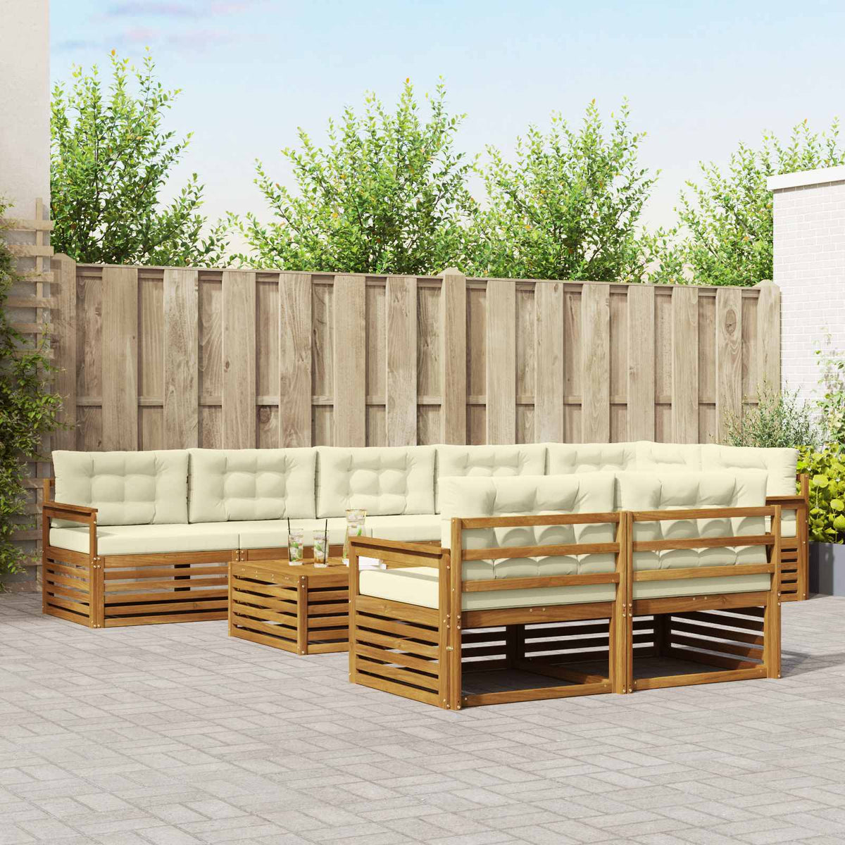 Outdoor-Sofagarnitur 9 stk. Natur und Creme