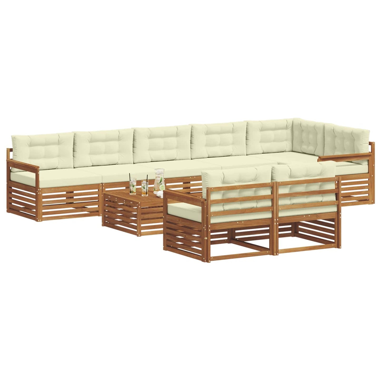 Outdoor-Sofagarnitur mit Kissen 9 pcs Natur und Creme