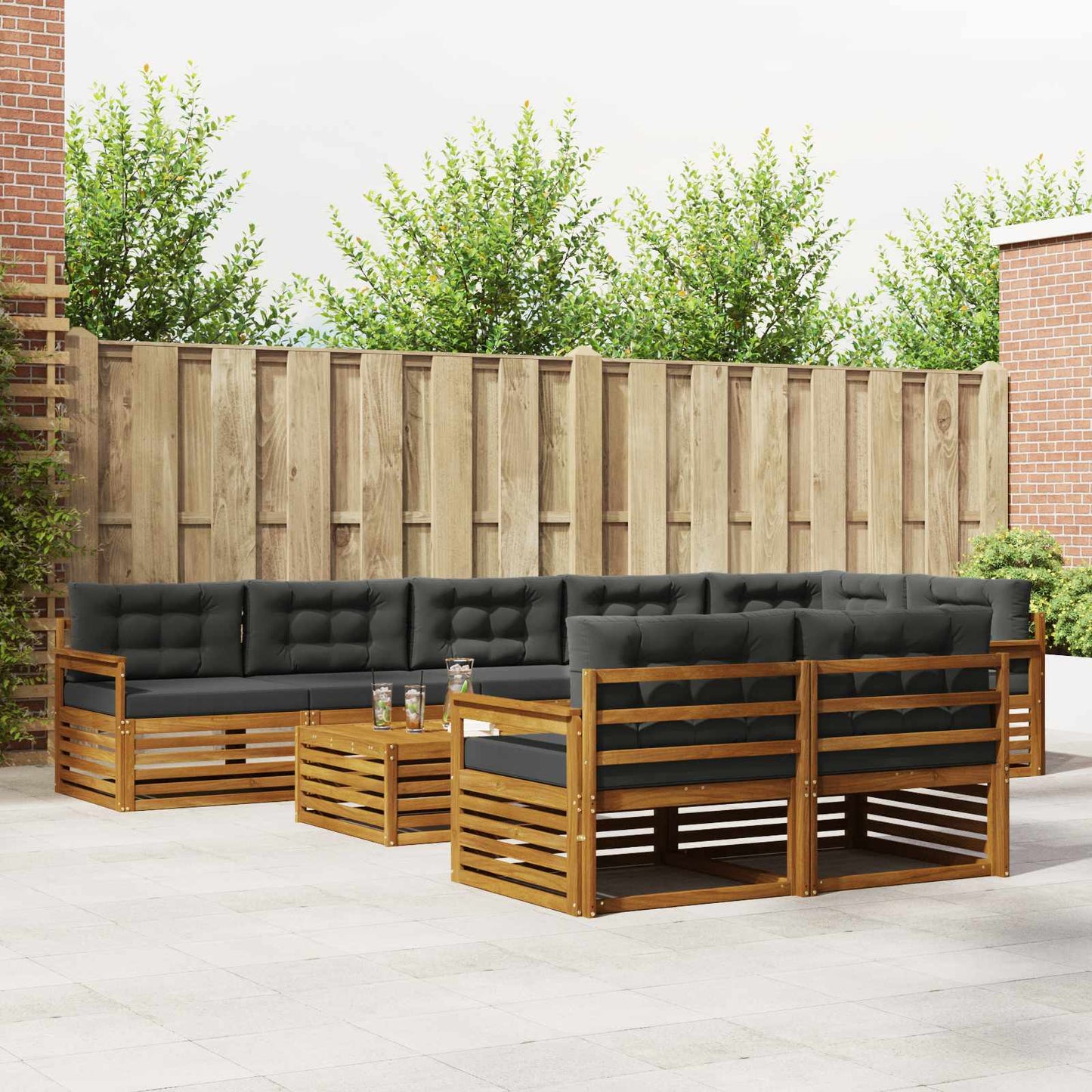 Outdoor-Sofagarnitur 9 stk. Natur und Anthrazit
