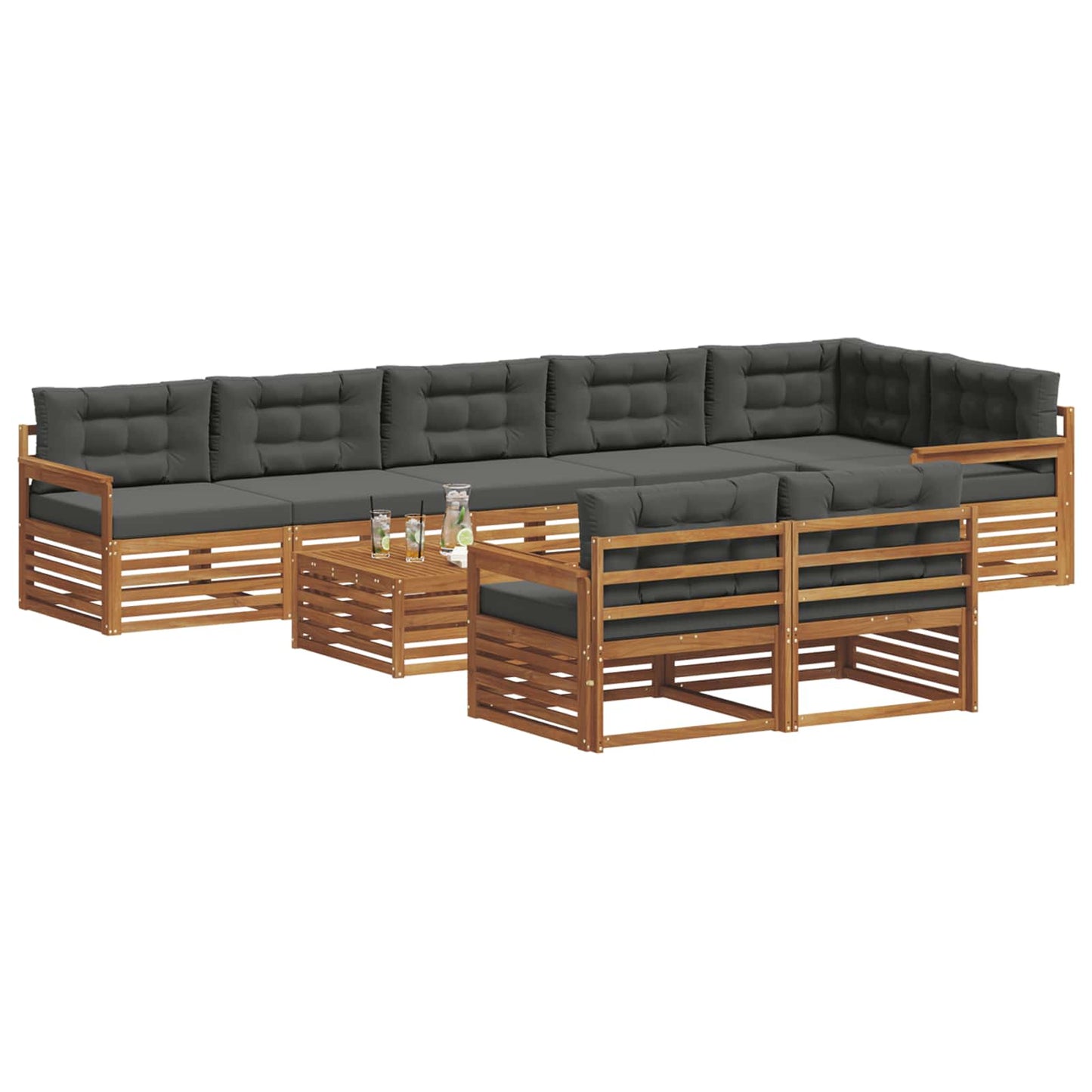 Outdoor-Sofagarnitur 9 stk. Natur und Anthrazit