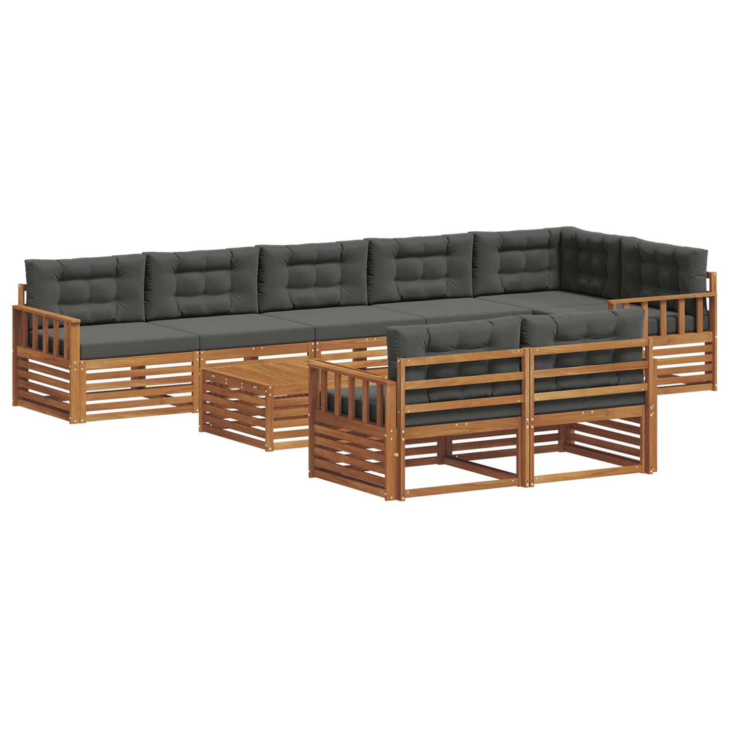 Outdoor-Sofagarnitur mit Kissen 9 pcs Natur und Anthrazit