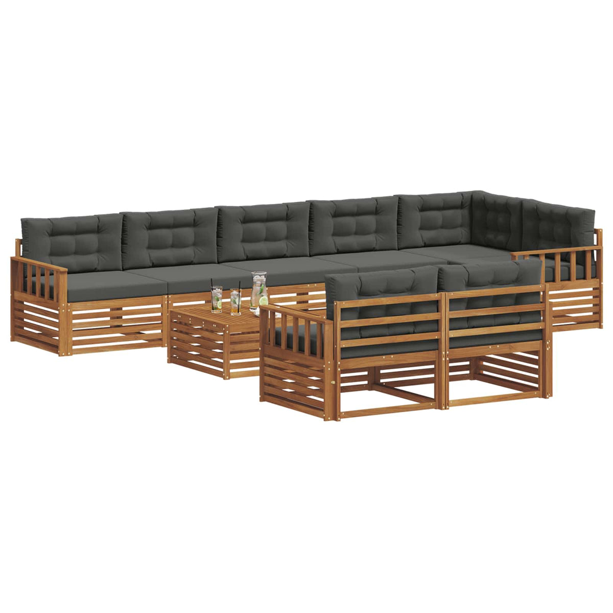 Outdoor-Sofagarnitur 9 stk. Natur und Anthrazit