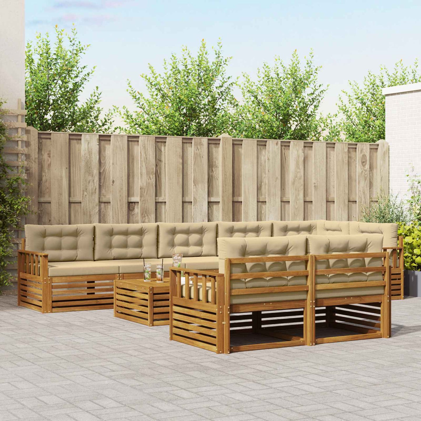 Outdoor-Sofagarnitur 9 stk. Natur und Beige