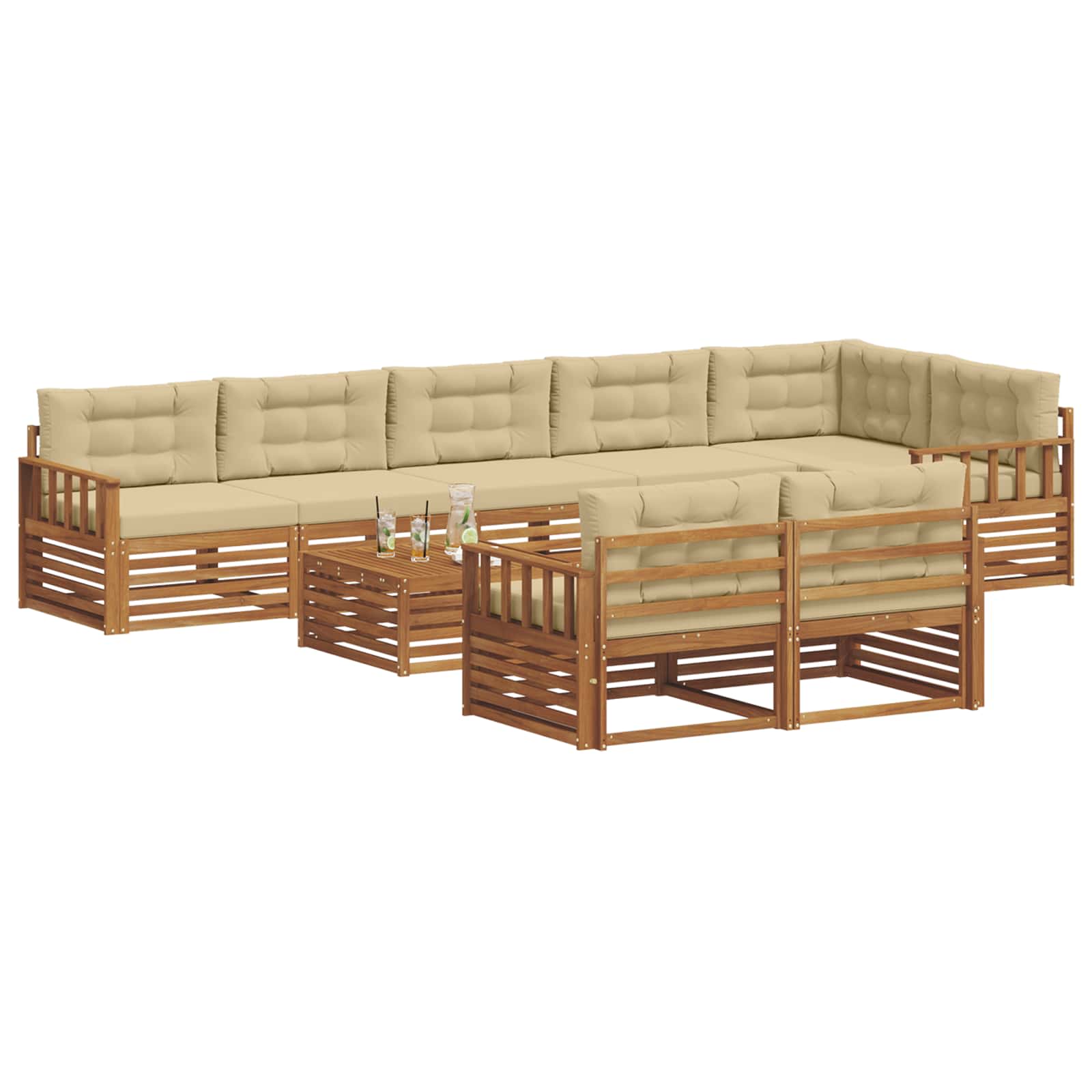 Outdoor-Sofagarnitur 9 stk. Natur und Beige
