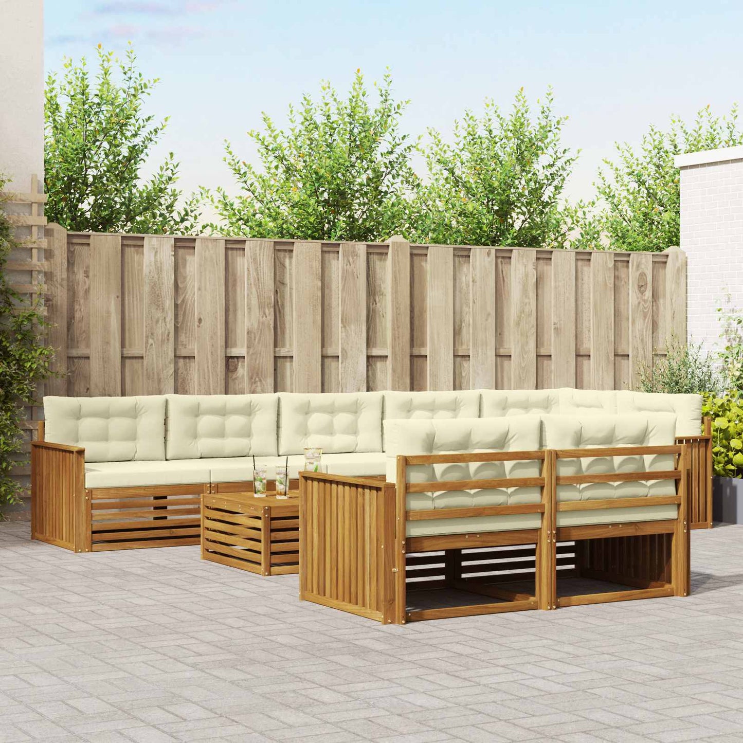 Outdoor-Sofagarnitur 9 stk. Natur und Creme