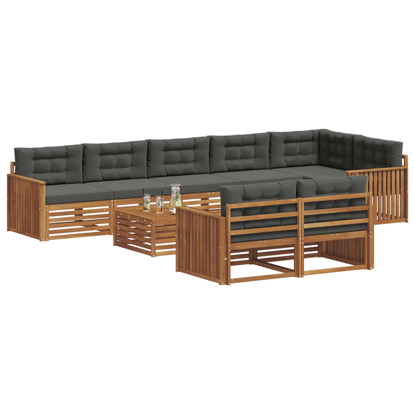 Outdoor-Sofagarnitur mit Kissen 9 pcs Natur und Anthrazit