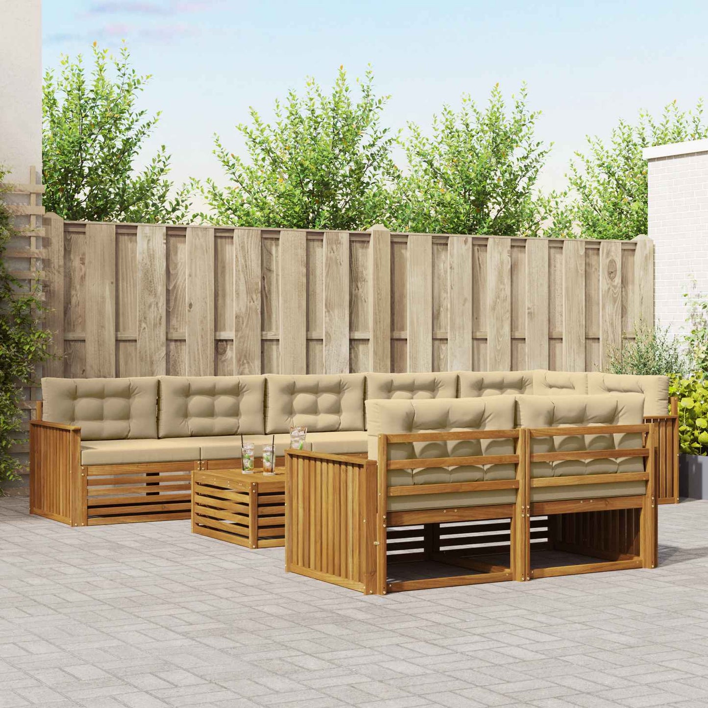 Outdoor-Sofagarnitur 9 stk. Natur und Beige