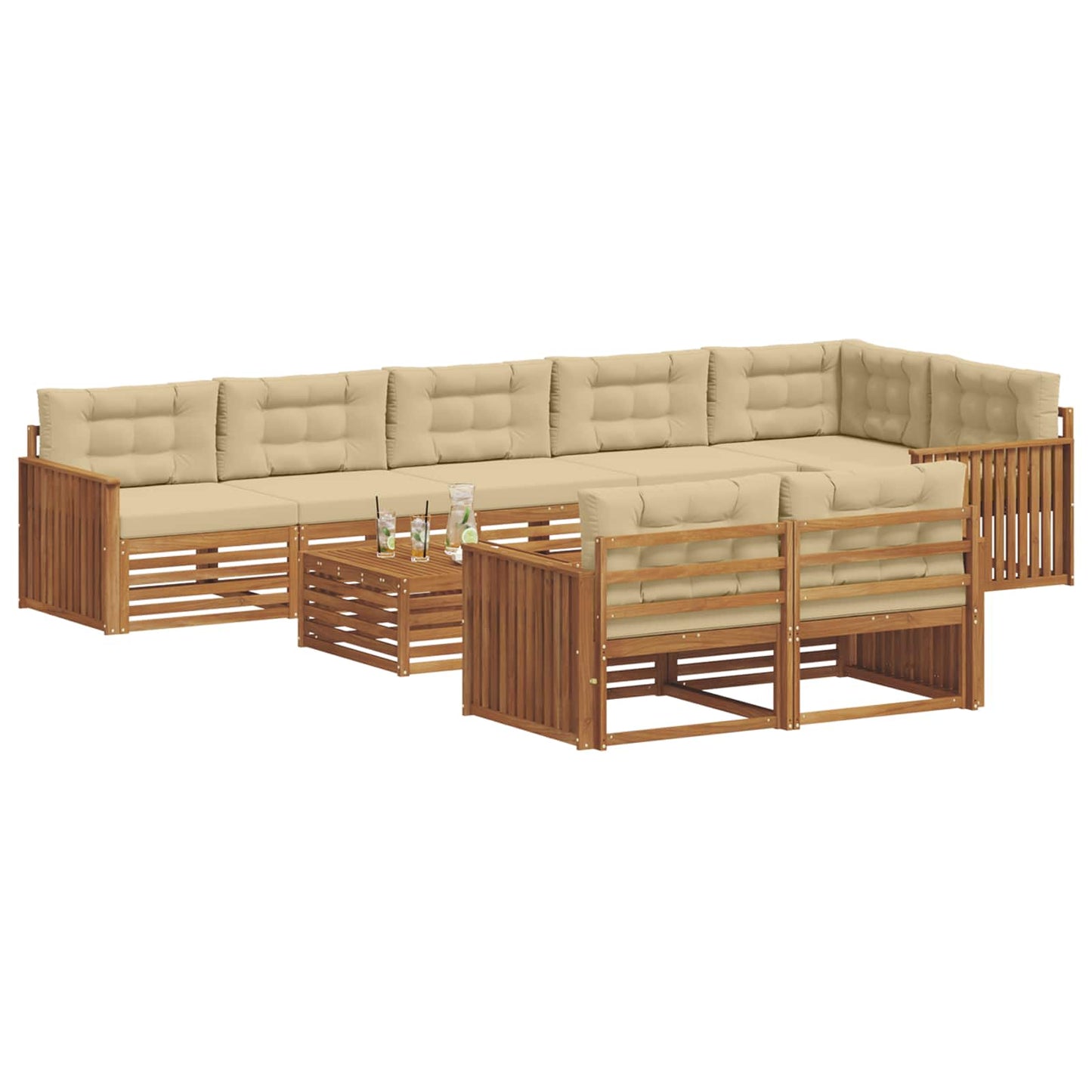 Outdoor-Sofagarnitur 9 stk. Natur und Beige