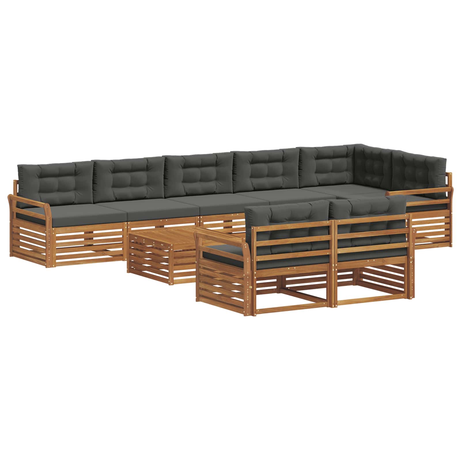 Outdoor-Sofagarnitur mit Kissen 9 pcs Natur und Anthrazit