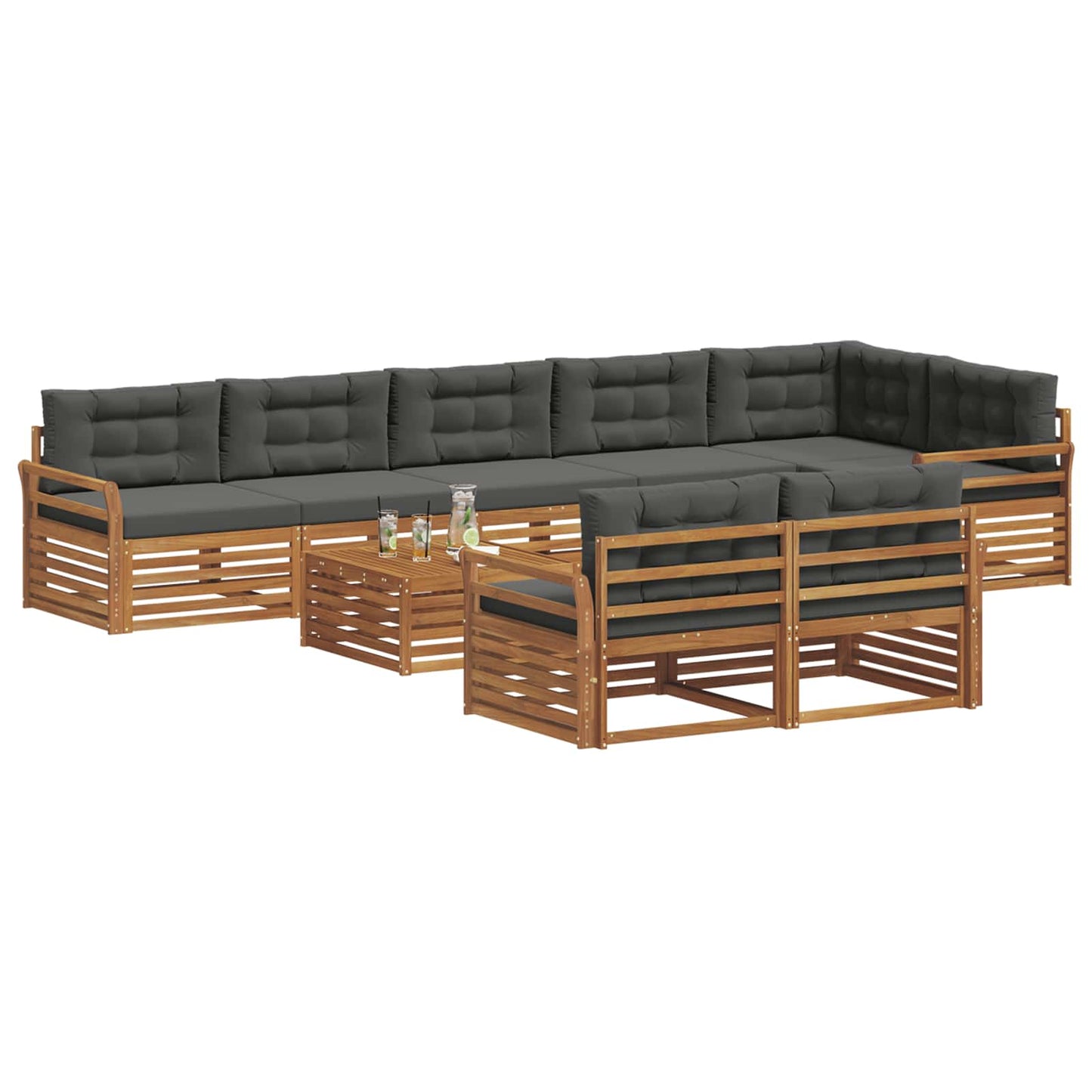 Outdoor-Sofagarnitur mit Kissen 9 pcs Natur und Anthrazit