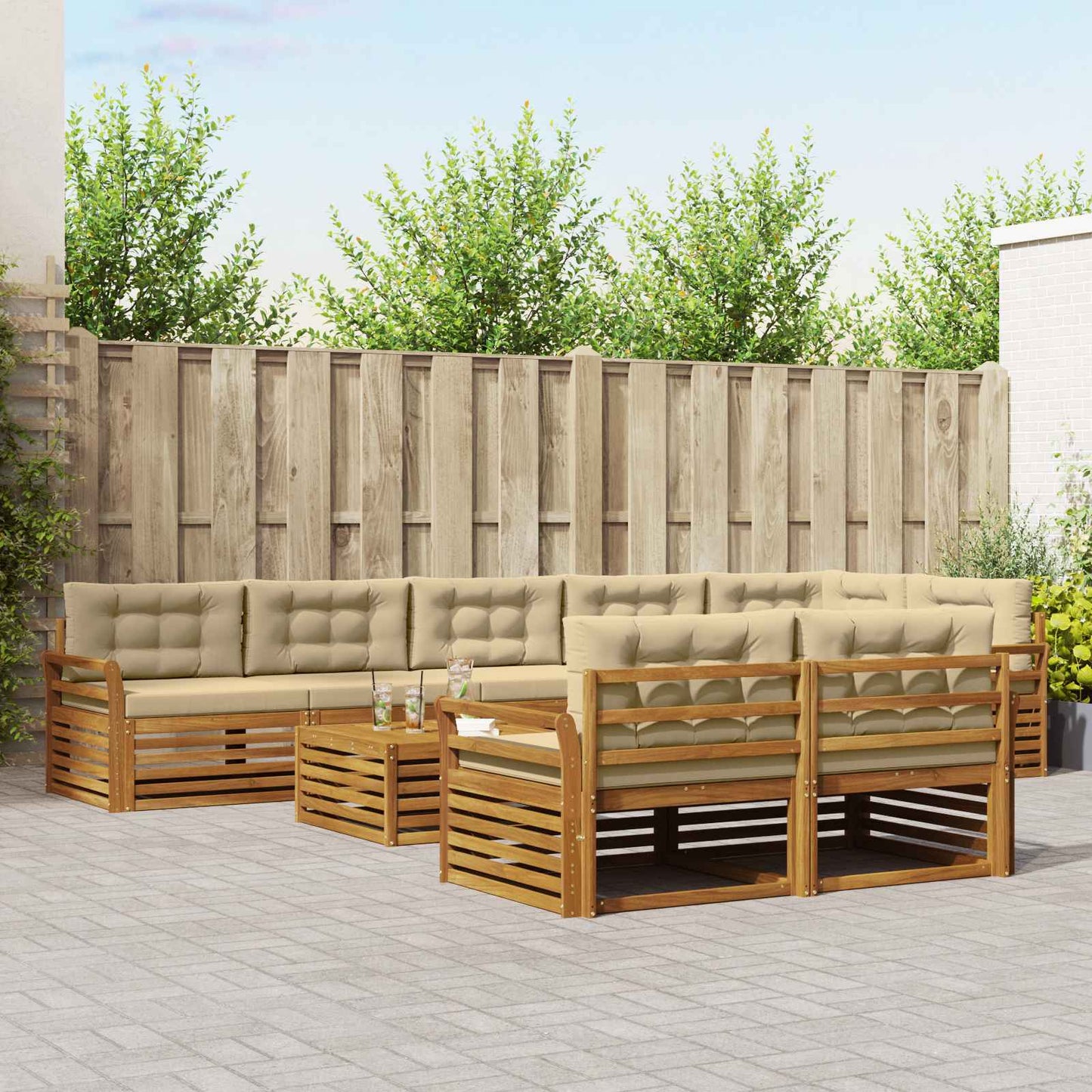 Outdoor-Sofagarnitur 9 stk. Natur und Beige
