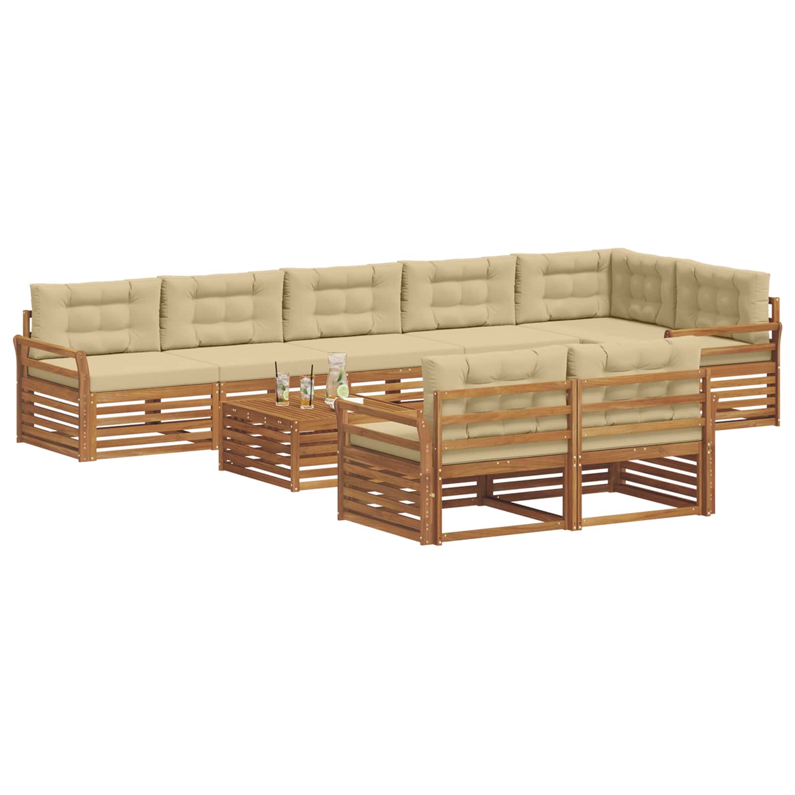 Outdoor-Sofagarnitur 9 stk. Natur und Beige