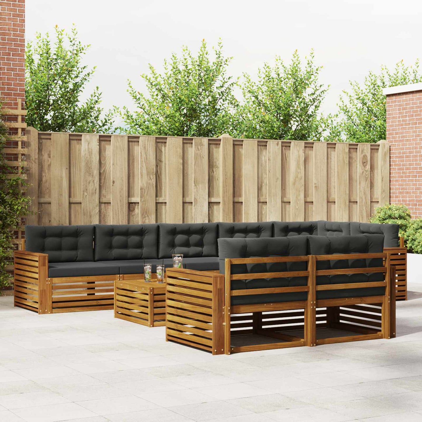 Outdoor-Sofagarnitur 9 stk. Natur und Anthrazit