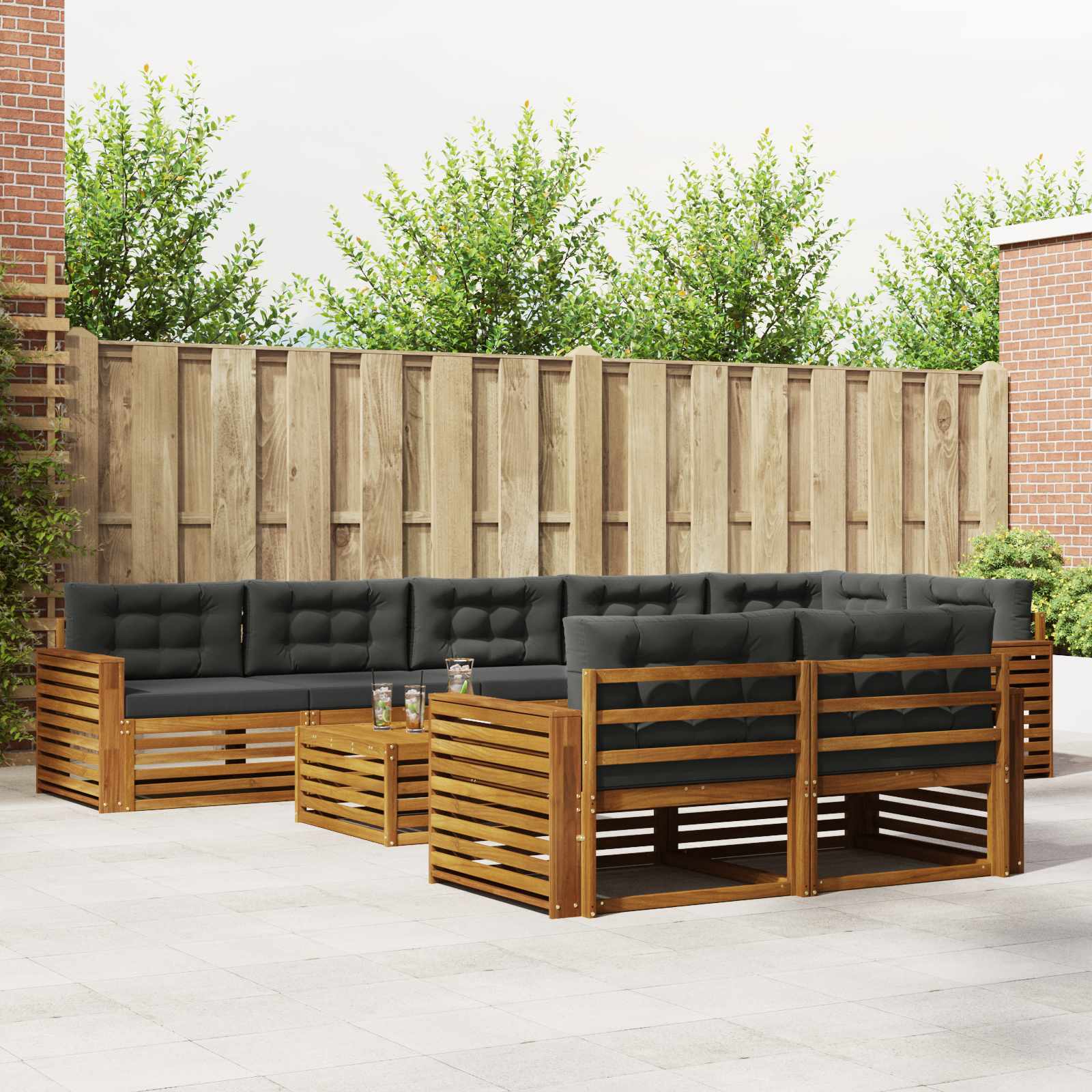 Outdoor-Sofagarnitur 9 stk. Natur und Anthrazit