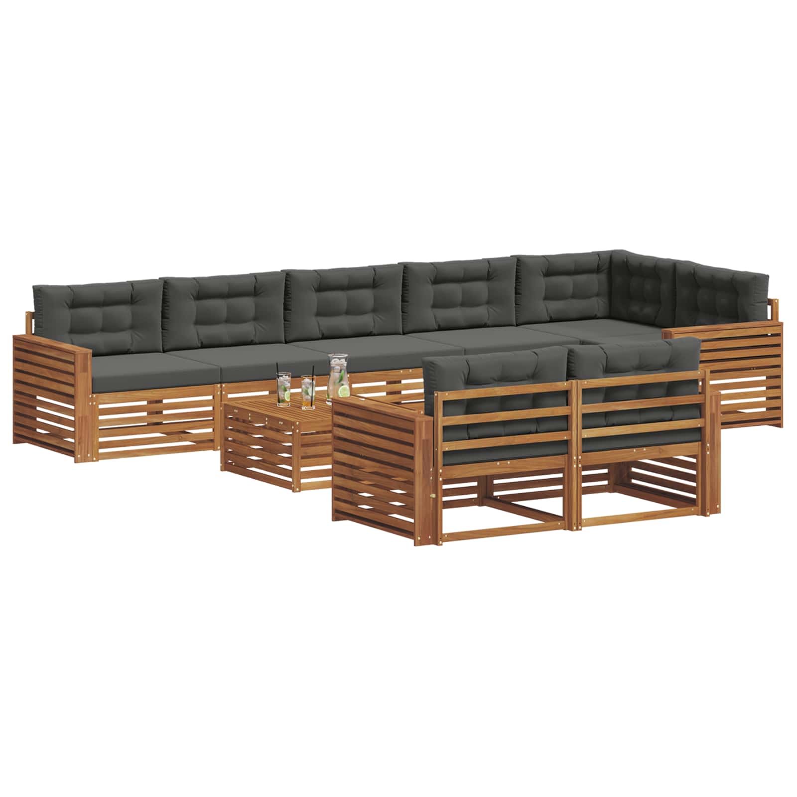 Outdoor-Sofagarnitur 9 stk. Natur und Anthrazit