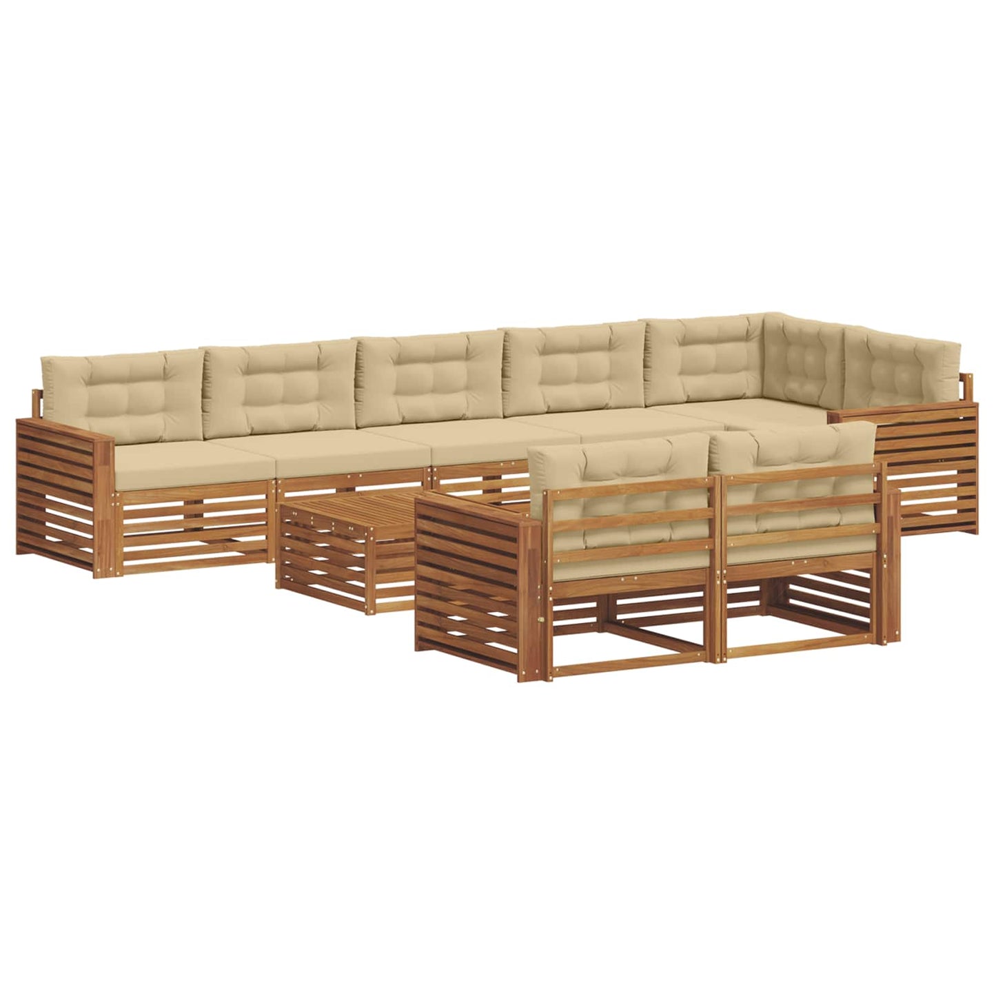 Outdoor-Sofagarnitur mit Kissen 9 pcs Natur und Beige