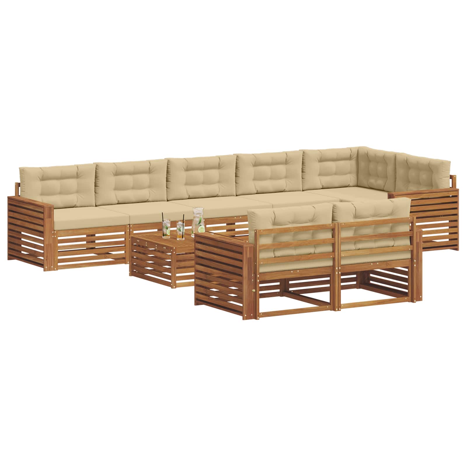 Outdoor-Sofagarnitur mit Kissen 9 pcs Natur und Beige