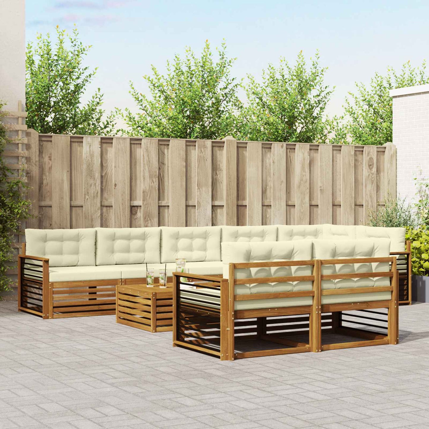 Outdoor-Sofagarnitur 9 stk. Natur und Creme