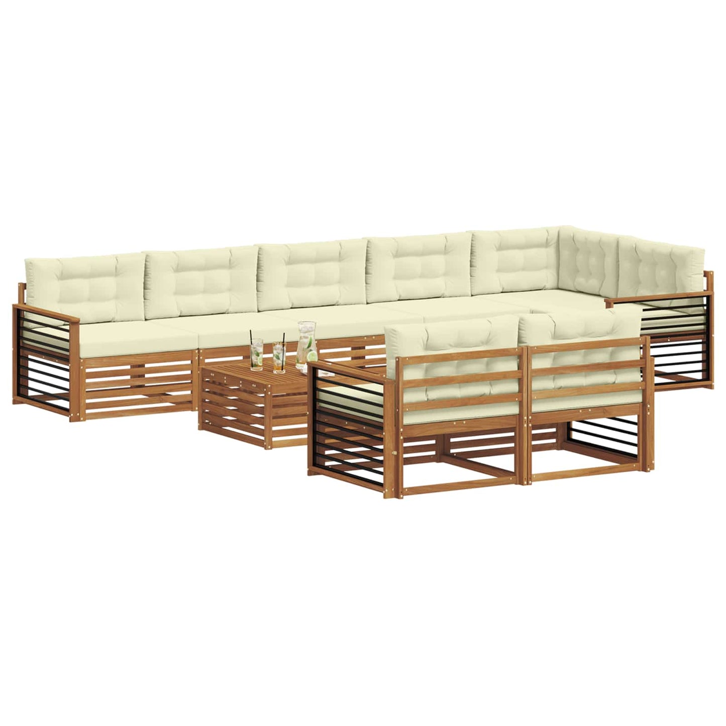 Outdoor-Sofagarnitur 9 stk. Natur und Creme