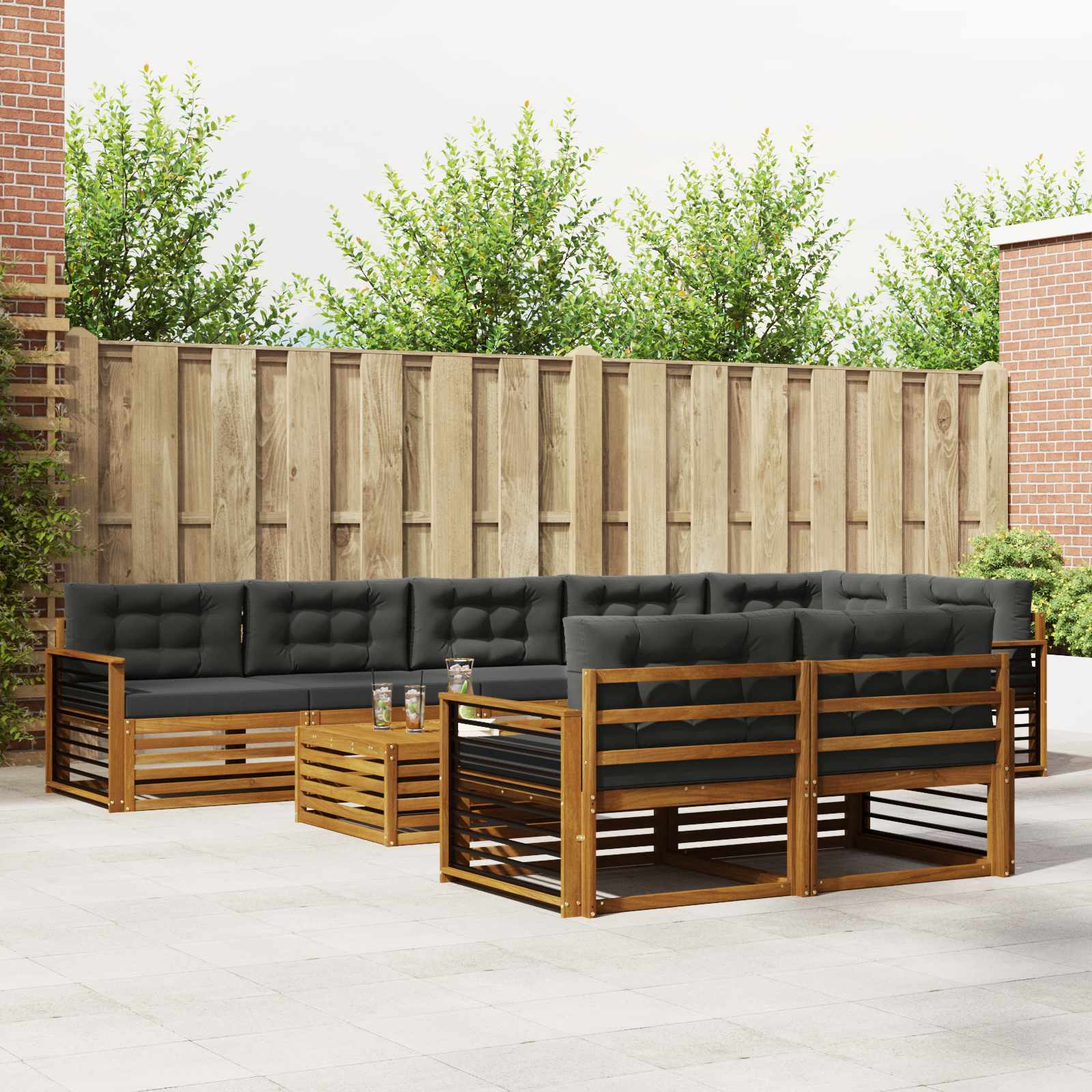 Outdoor-Sofagarnitur 9 stk. Natur und Anthrazit