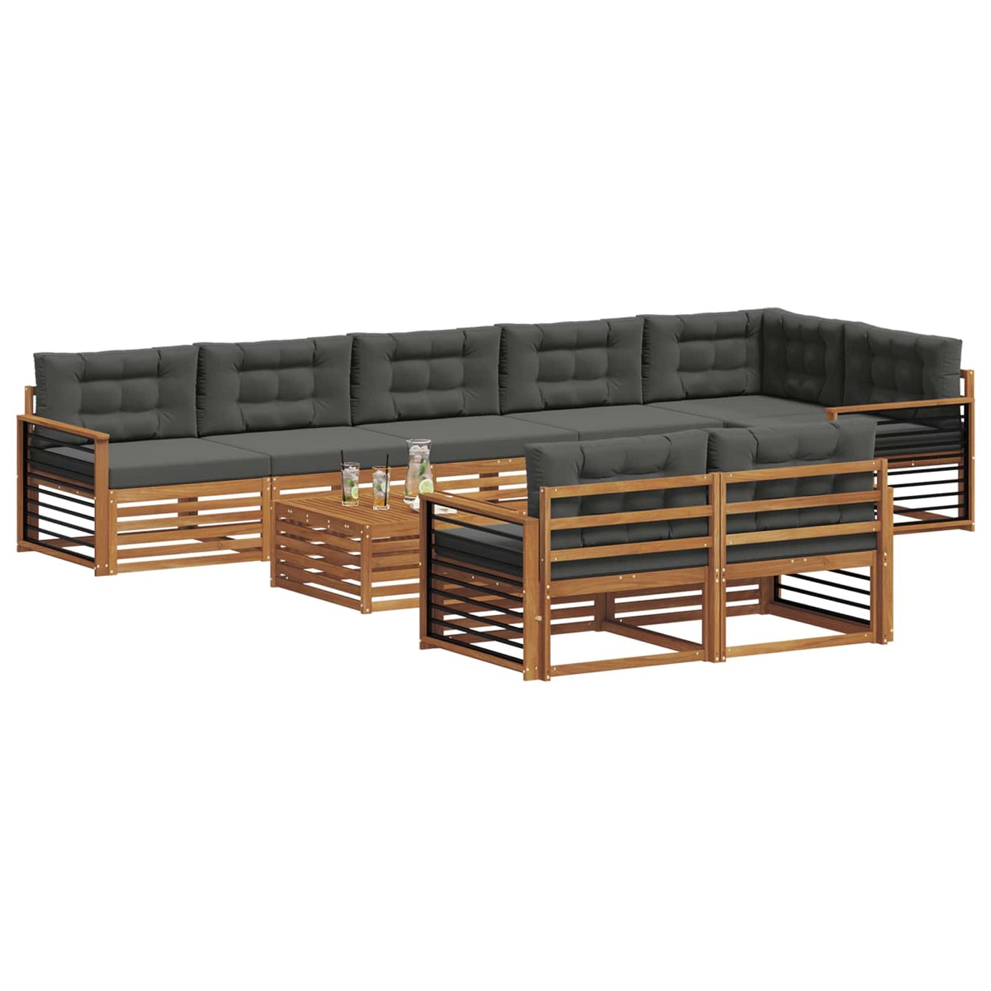 Outdoor-Sofagarnitur 9 stk. Natur und Anthrazit