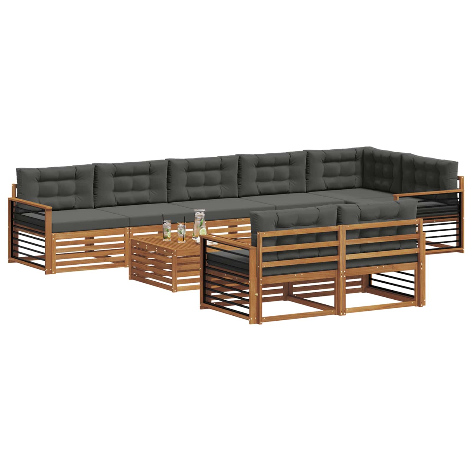 Outdoor-Sofagarnitur 9 stk. Natur und Anthrazit