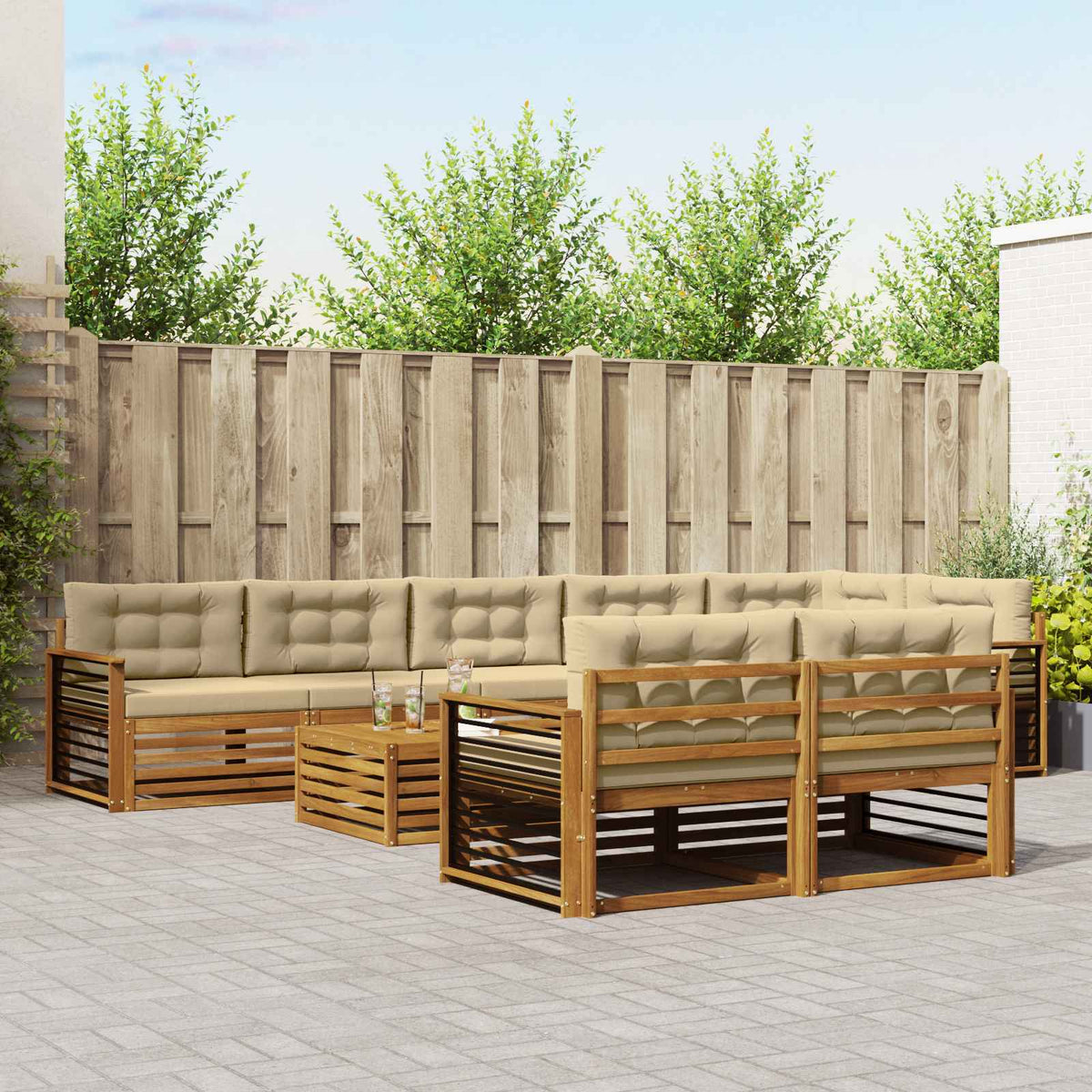 Outdoor-Sofagarnitur 9 stk. Natur und Beige