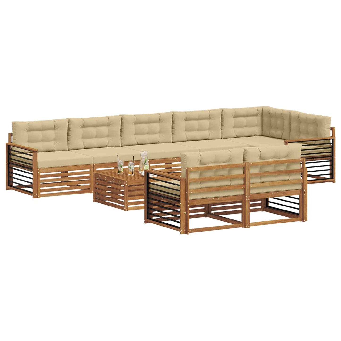 Outdoor-Sofagarnitur mit Kissen 9 pcs Natur und Beige