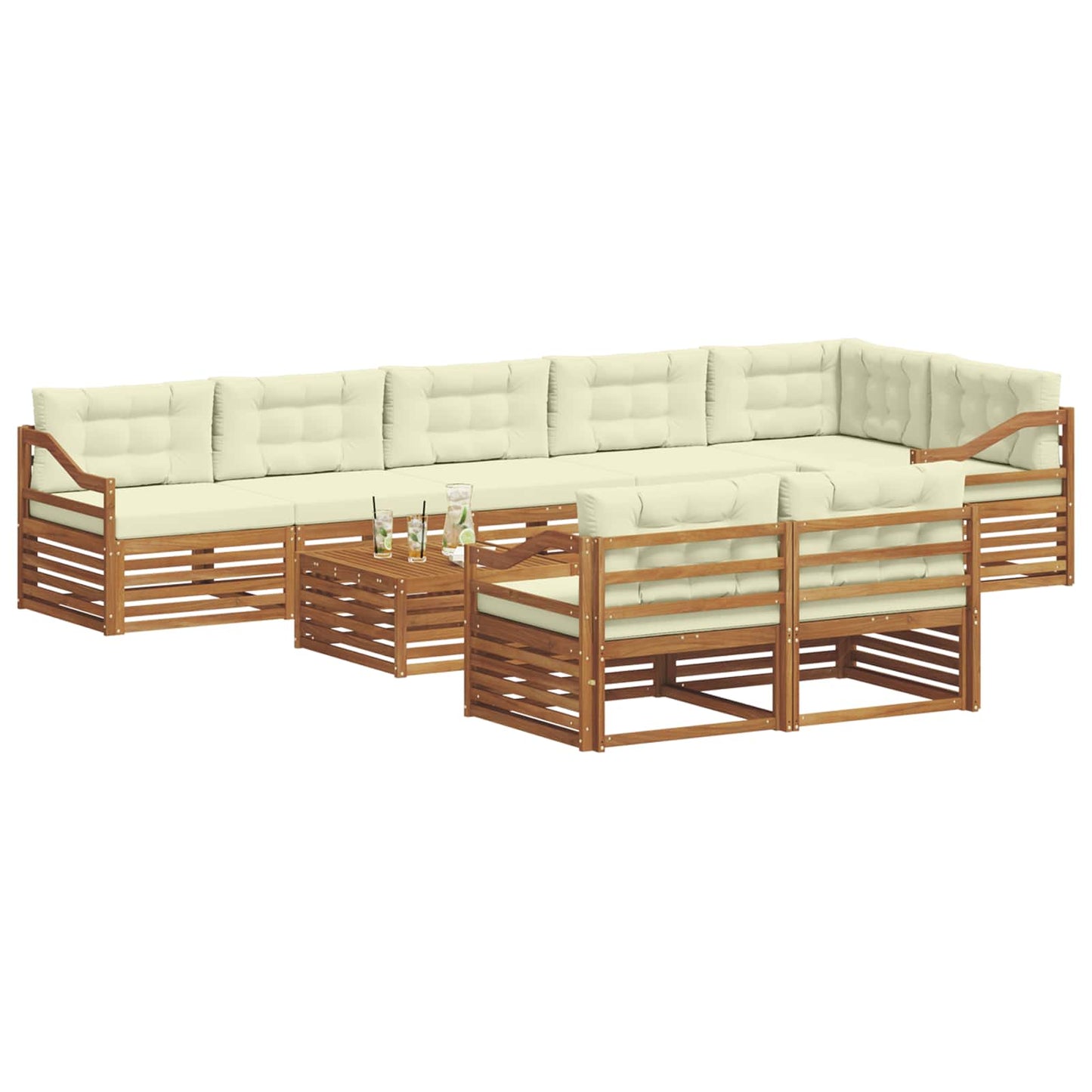 Outdoor-Sofagarnitur mit Kissen 9 pcs Natur und Creme