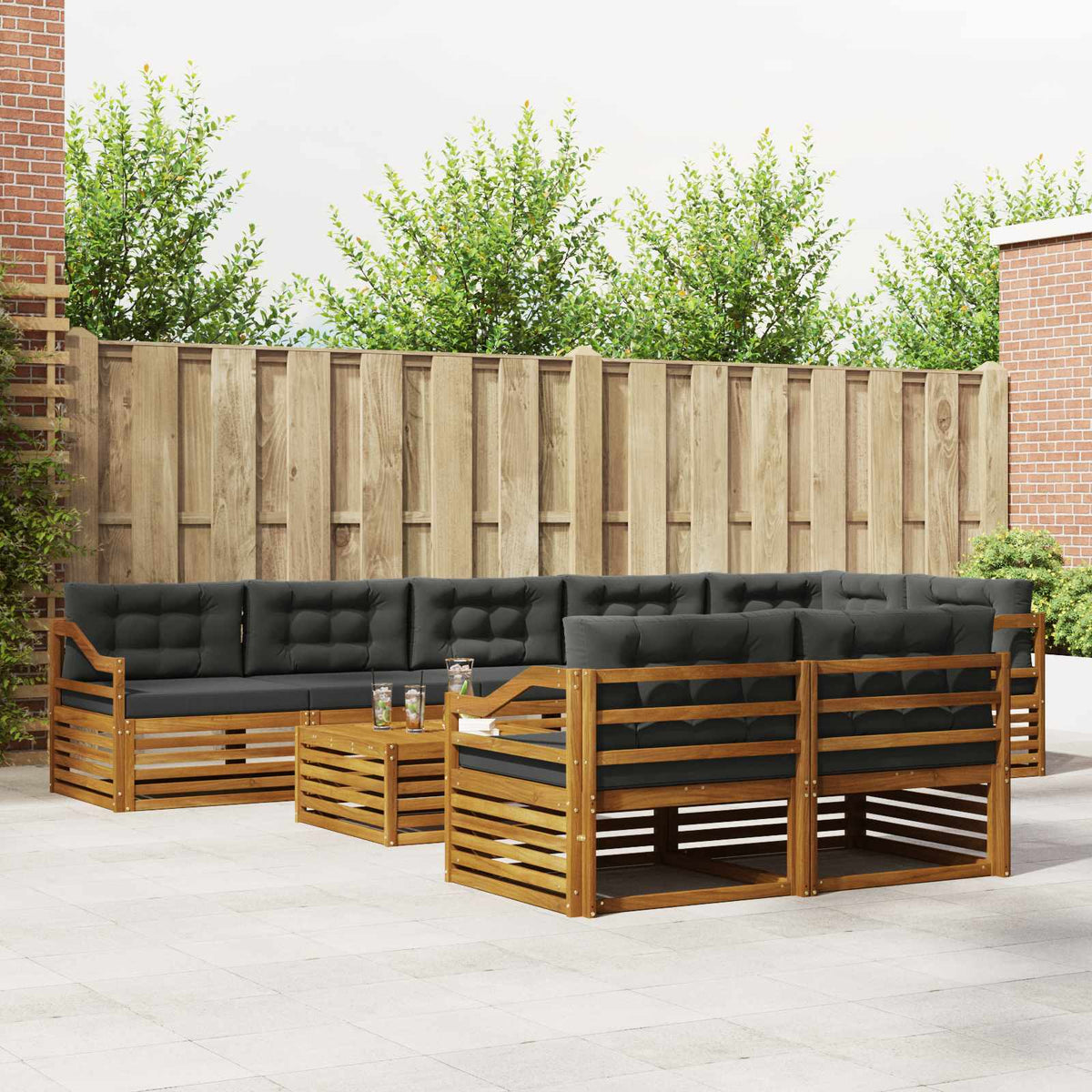 Outdoor-Sofagarnitur 9 stk. Natur und Anthrazit