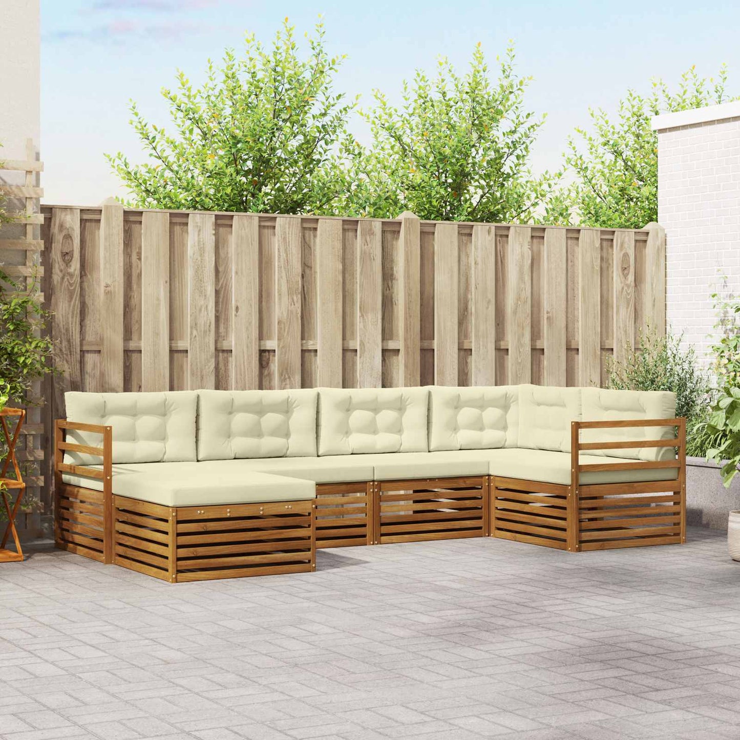 Outdoor-Sofagarnitur mit Kissen 6 pcs Natur und Creme