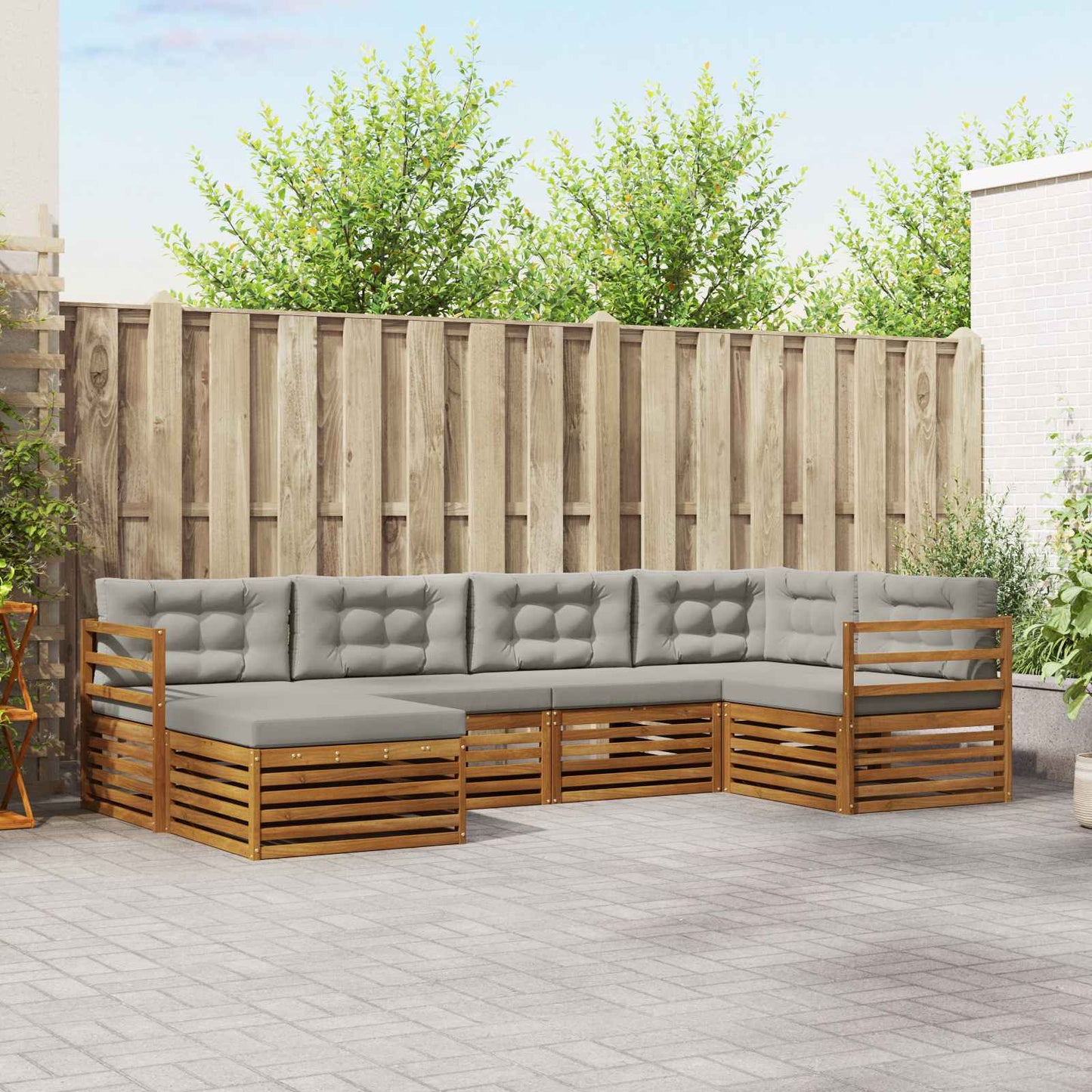 Outdoor-Sofagarnitur mit Kissen 6 pcs Natürlich und Hellgrau