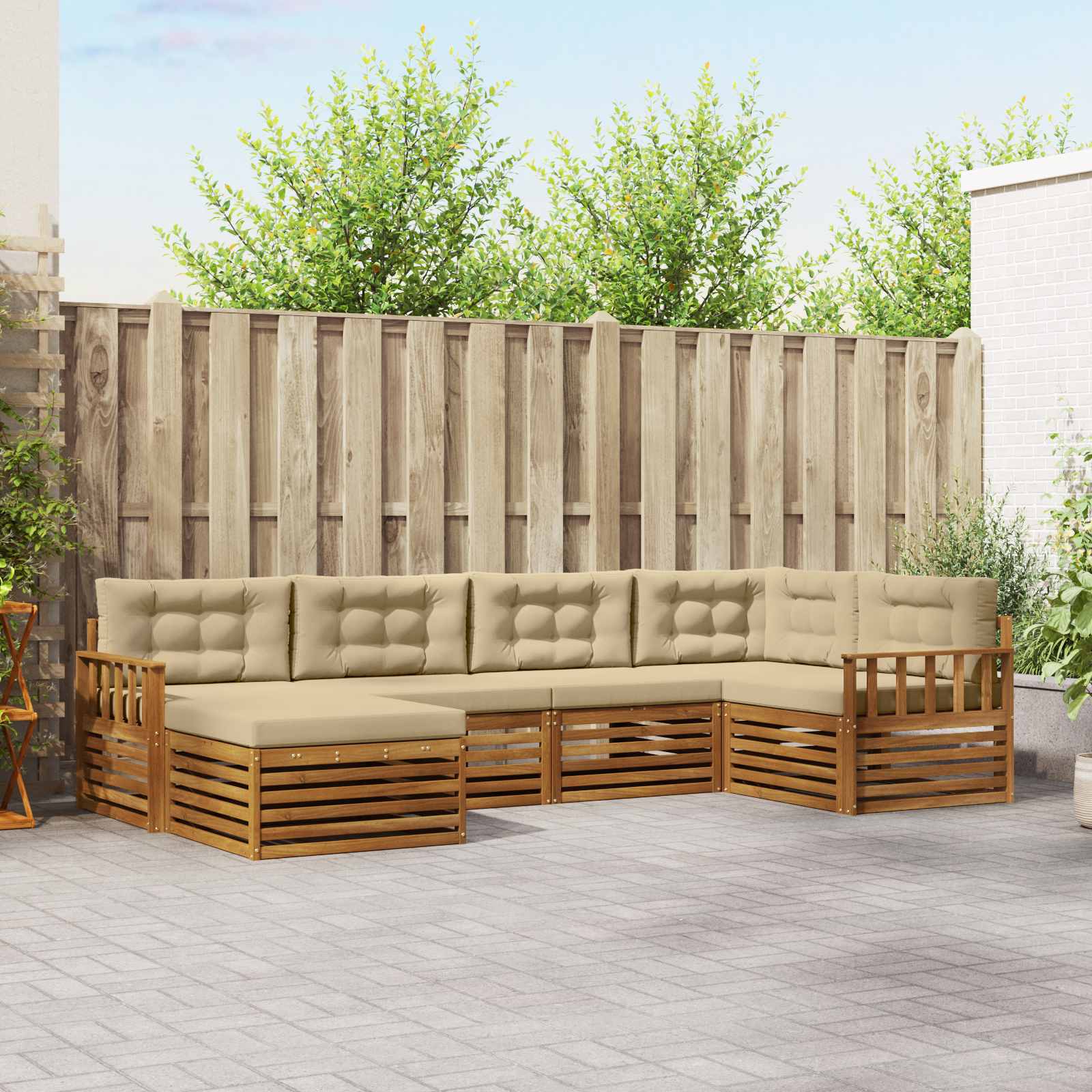 Outdoor-Sofagarnitur mit Kissen 6 pcs Natur und Beige
